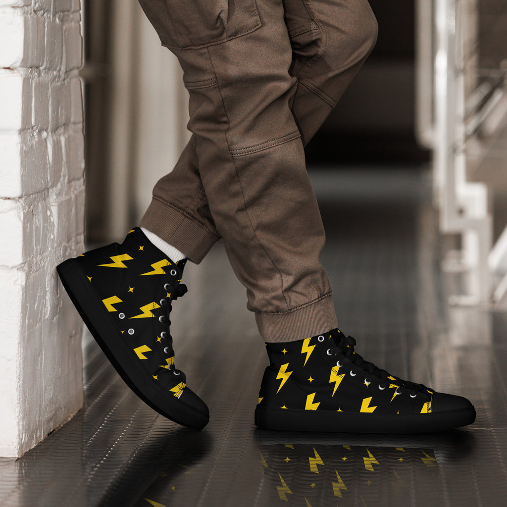 Yellow Lightning Men’s high top canvas shoes Black Mens High Top Shoes Comic Printed Offshore
