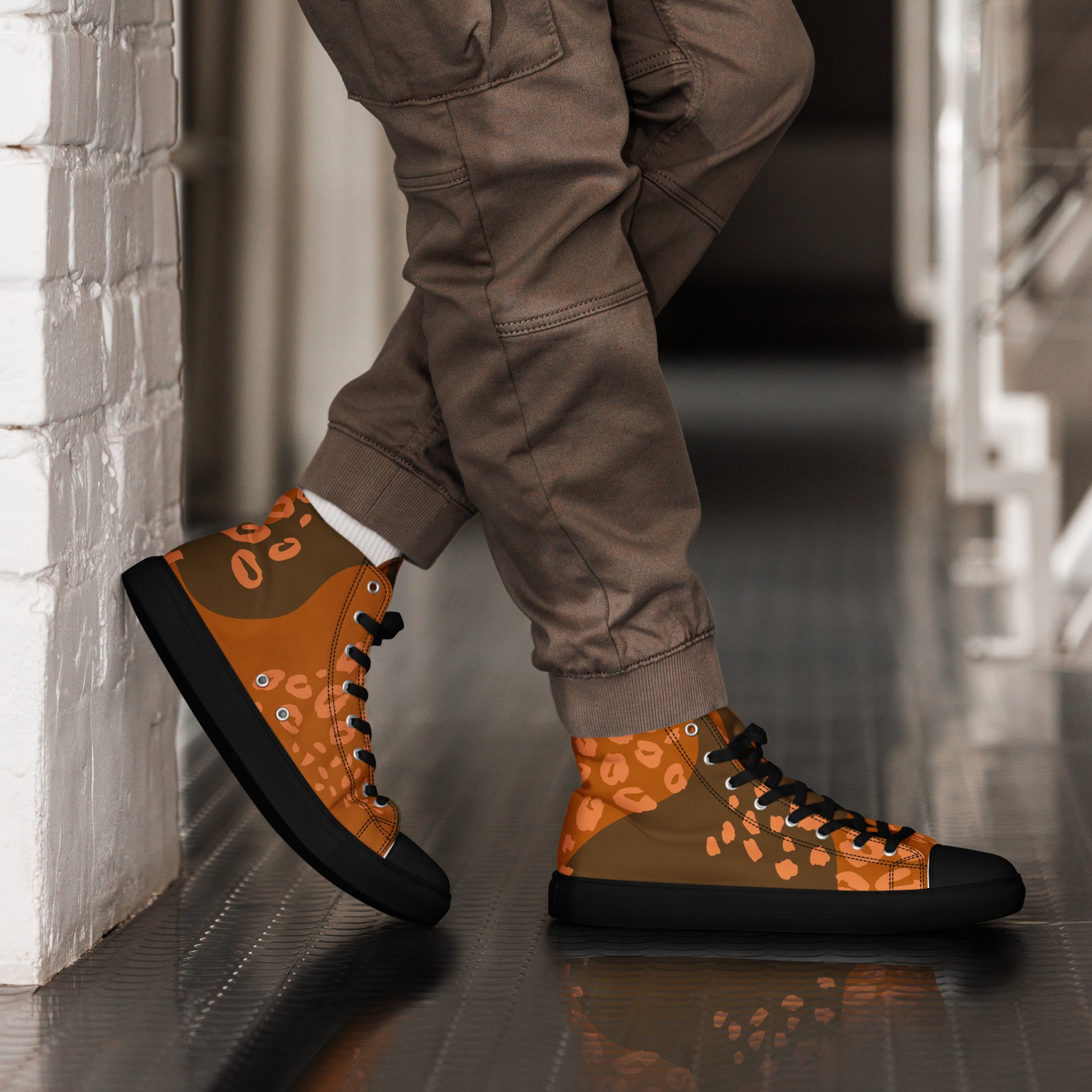 Orange Brown - Men’s high top canvas shoes Mens High Top Shoes Printed Offshore
