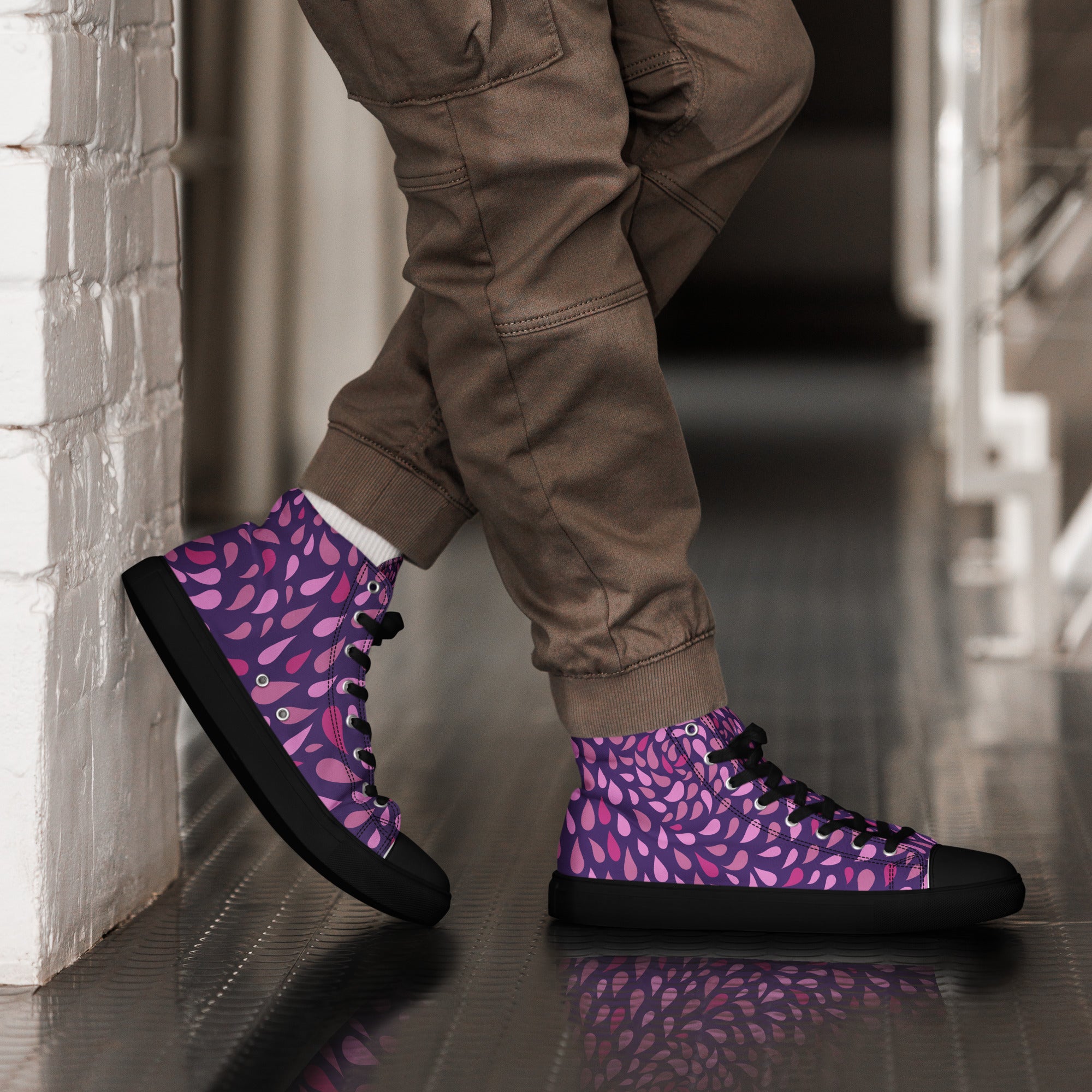 Purple Raindrops - Men’s high top canvas shoes Mens High Top Shoes Printed Offshore