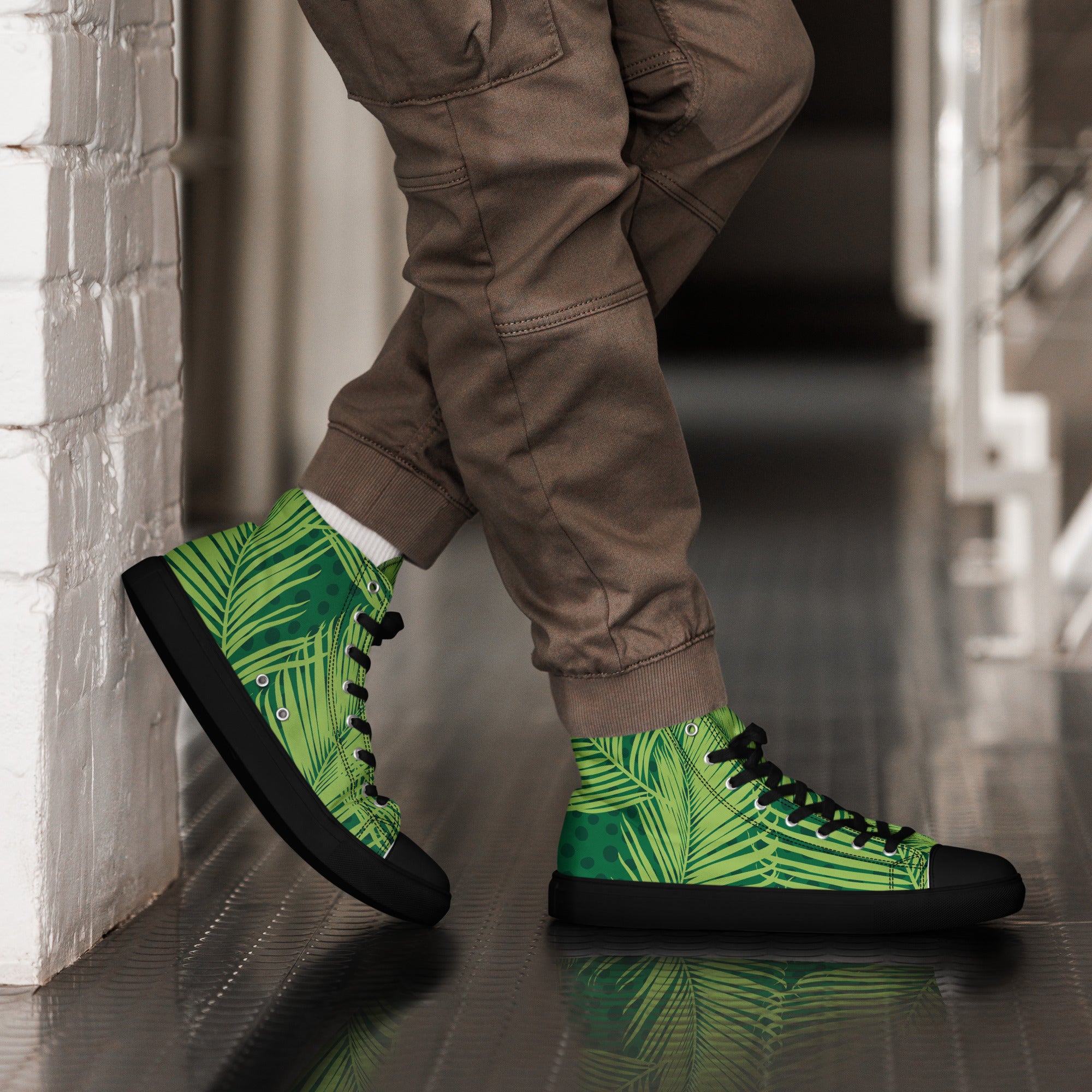 Green Palm Leaves - Men’s high top canvas shoes Mens High Top Shoes Printed Offshore