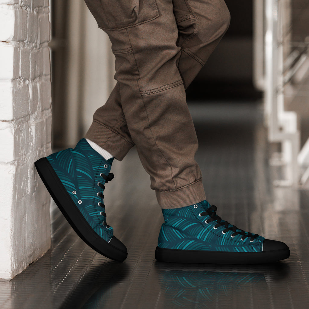 Teal Abstract - Men’s high top canvas shoes Mens High Top Shoes Printed Offshore