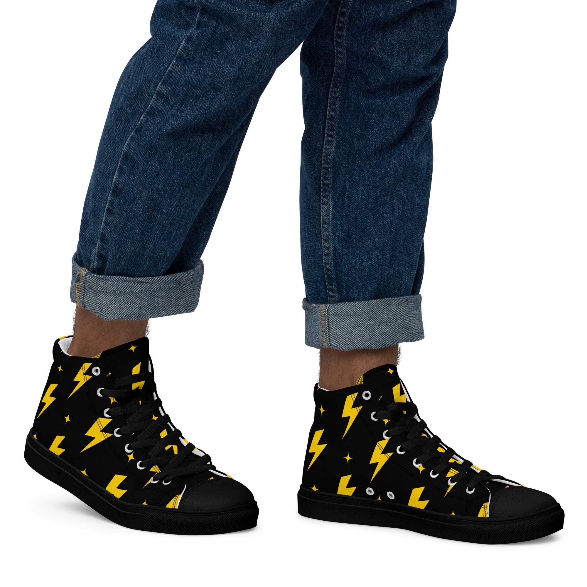 Yellow Lightning Men’s high top canvas shoes Mens High Top Shoes Comic Printed Offshore