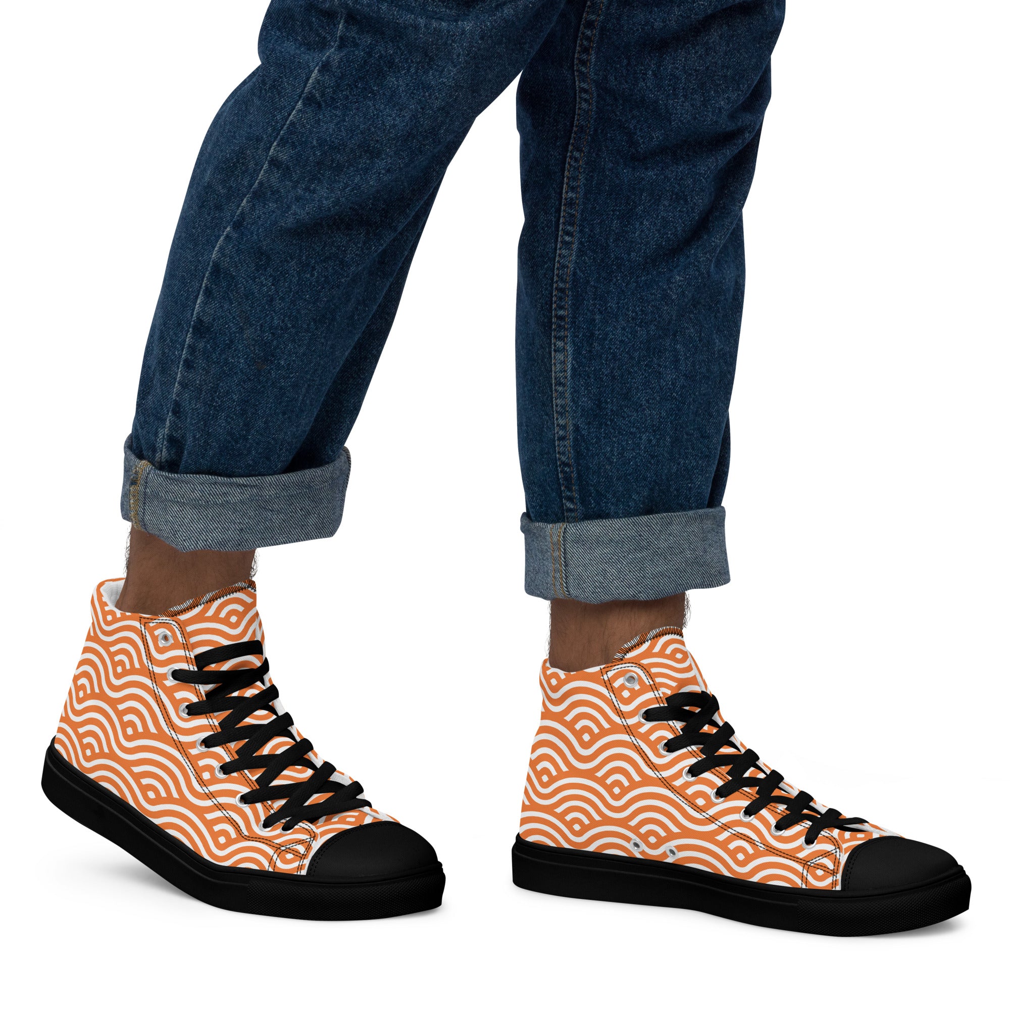 Orange Waves - Men’s high top canvas shoes Mens High Top Shoes Printed Offshore
