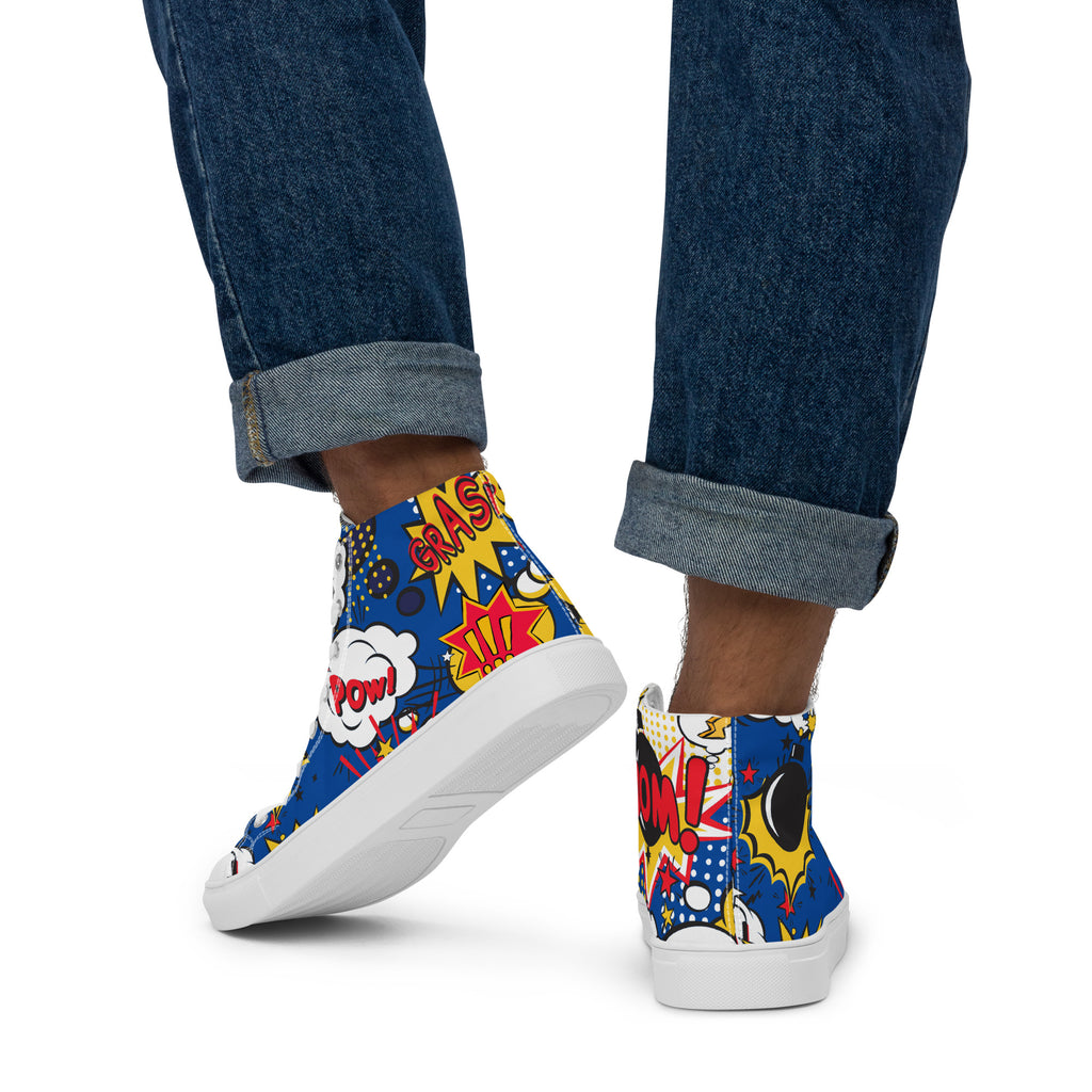 Blue Comic Book - Men’s high top canvas shoes Mens High Top Shoes Comic Printed Offshore