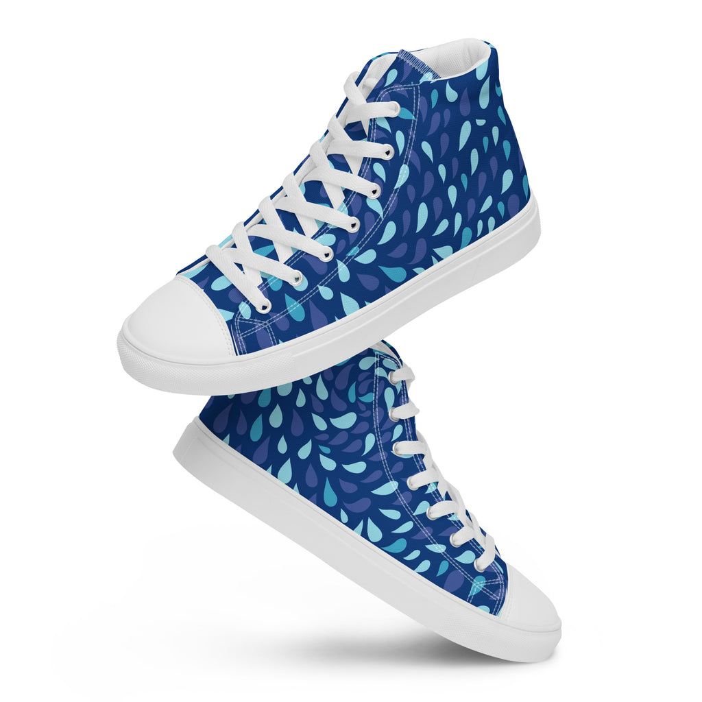 Blue Raindrop - Men’s high top canvas shoes White Mens High Top Shoes Printed Offshore