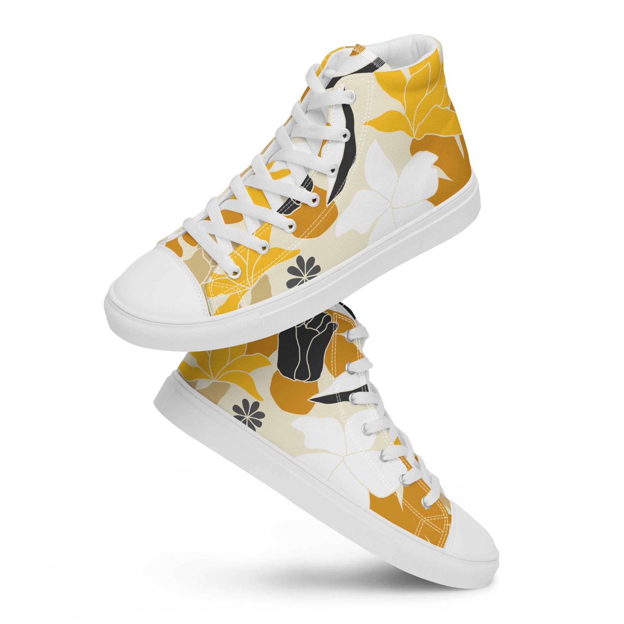 Retro Yellow Flower - Men’s high top canvas shoes White Mens High Top Shoes Printed Offshore