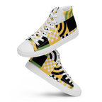 Grid Green And Yellow - Men’s high top canvas shoes White Mens High Top Shoes Printed Offshore