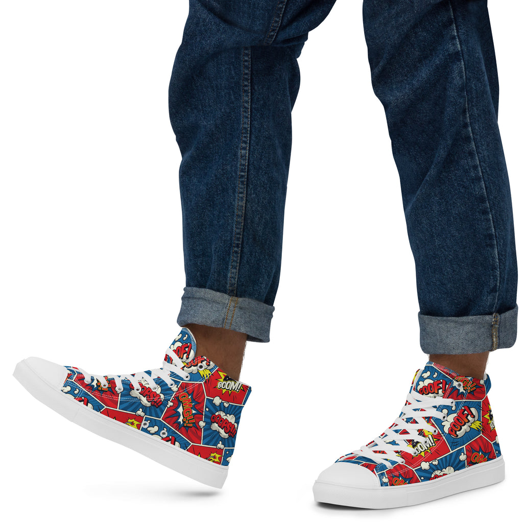 Comic Book - Men’s high top canvas shoes White Mens High Top Shoes Printed Offshore