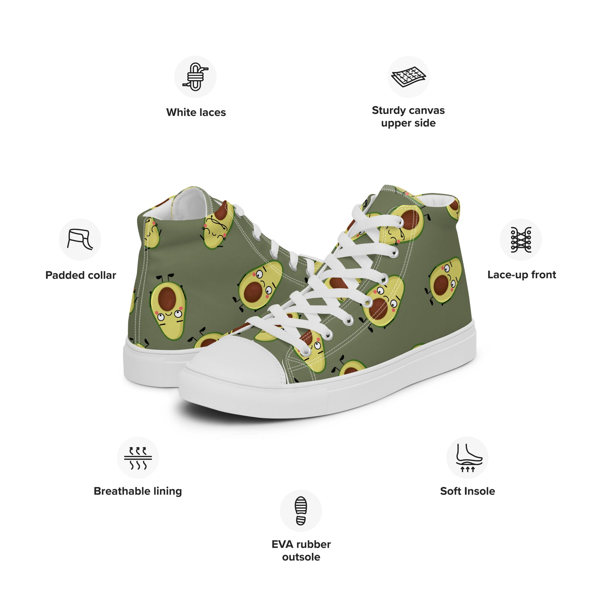 Avocado Characters - Men’s high top canvas shoes Mens High Top Shoes food Printed Offshore