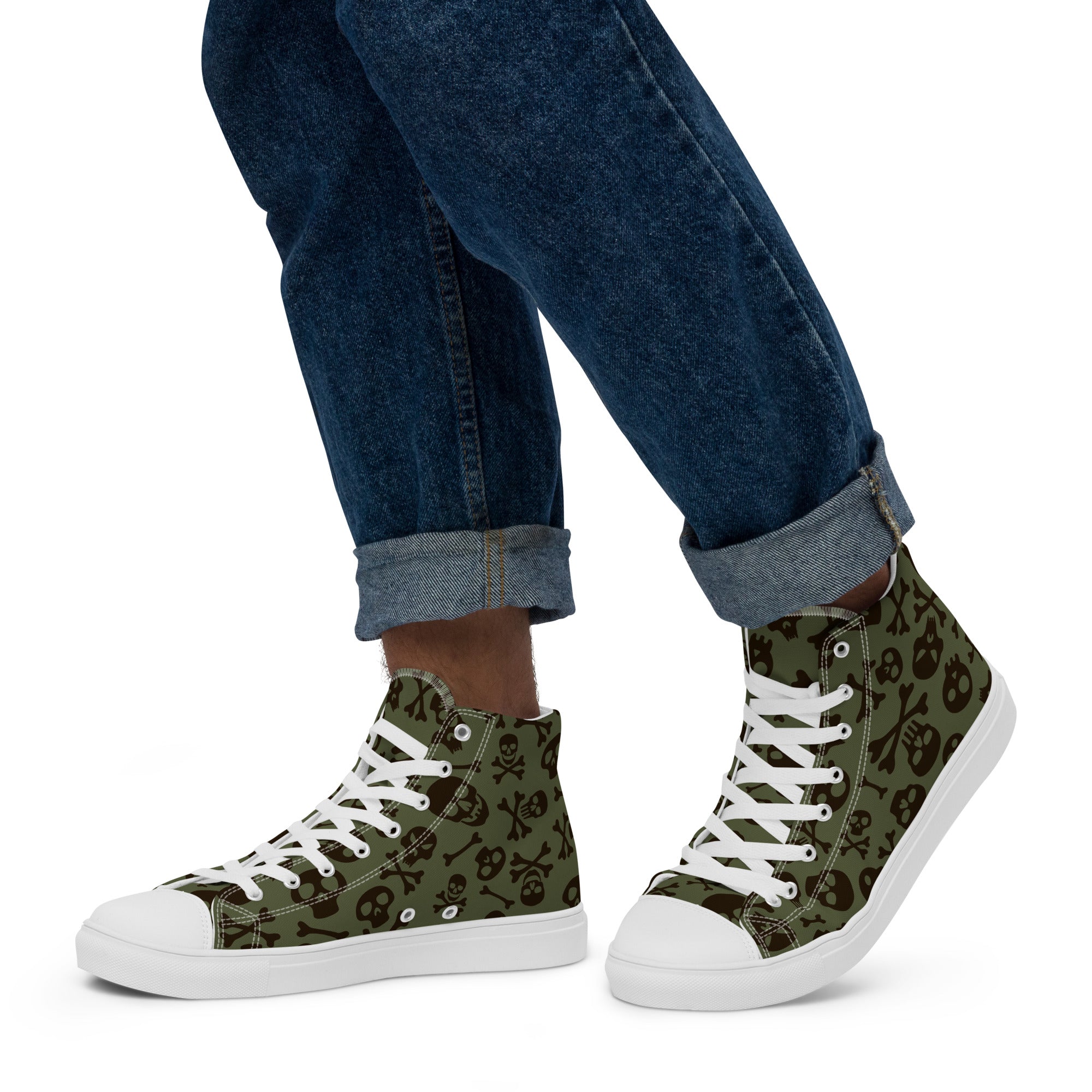 Skull And Crossbones - Men’s high top canvas shoes White Mens High Top Shoes Printed Offshore
