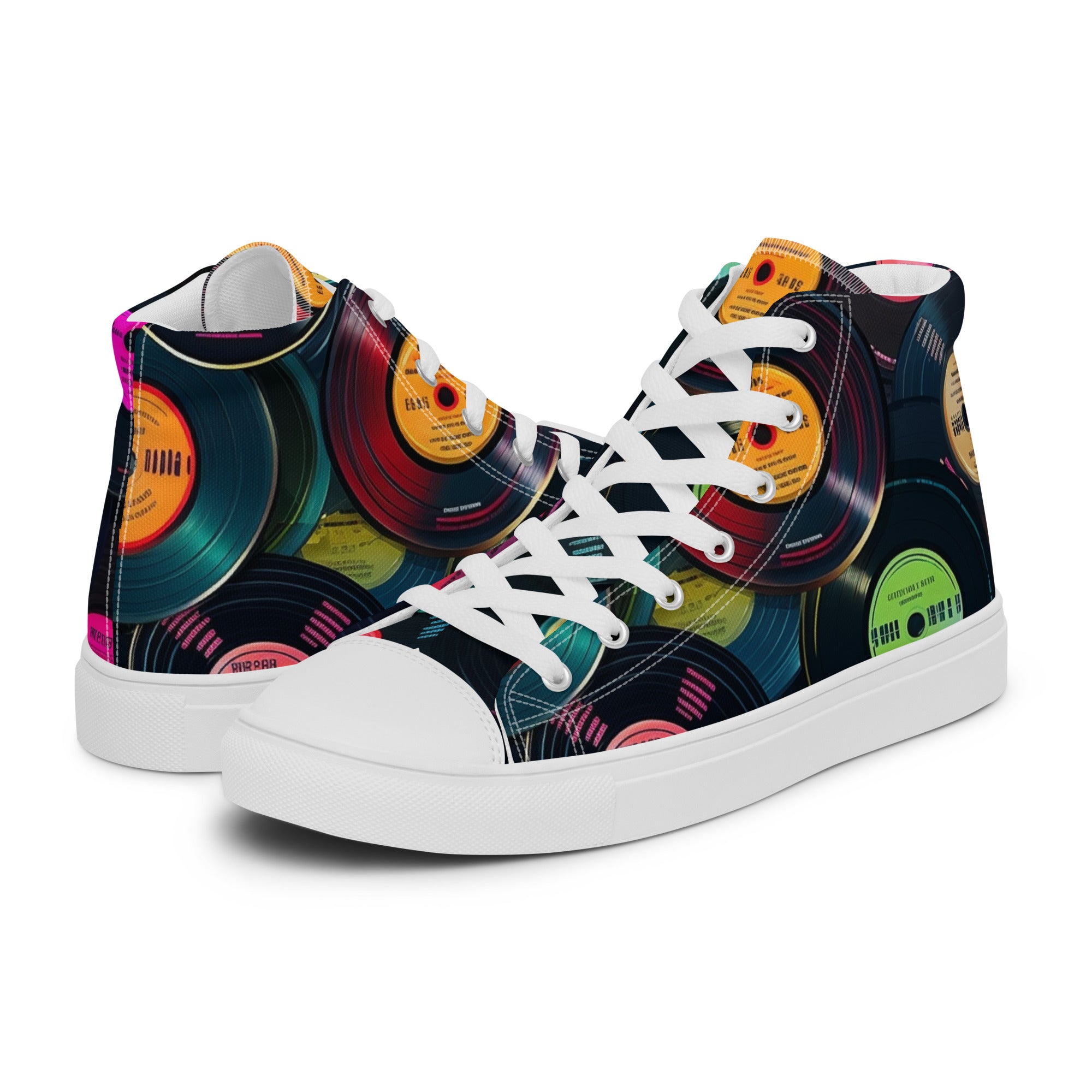 Retro Vinyl Records - Men’s high top canvas shoes Mens High Top Shoes Music Printed Offshore Retro