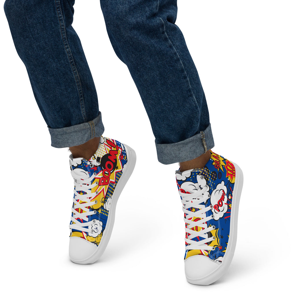 Blue Comic Book - Men’s high top canvas shoes Mens High Top Shoes Comic Printed Offshore