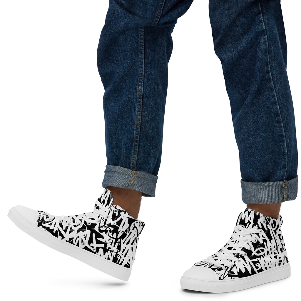 Graffiti - Men’s high top canvas shoes White Mens High Top Shoes