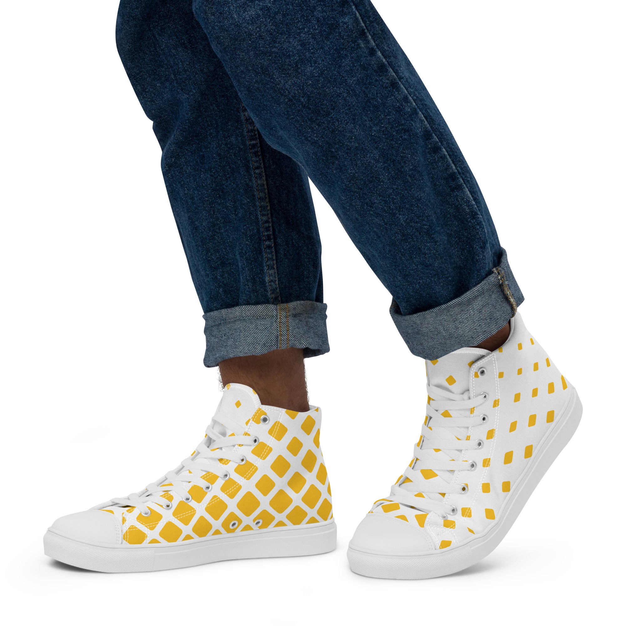Yellow Diamonds - Men’s high top canvas shoes White Mens High Top Shoes Printed Offshore