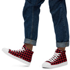 Red And Black Check - Men’s high top canvas shoes White Mens High Top Shoes Printed Offshore