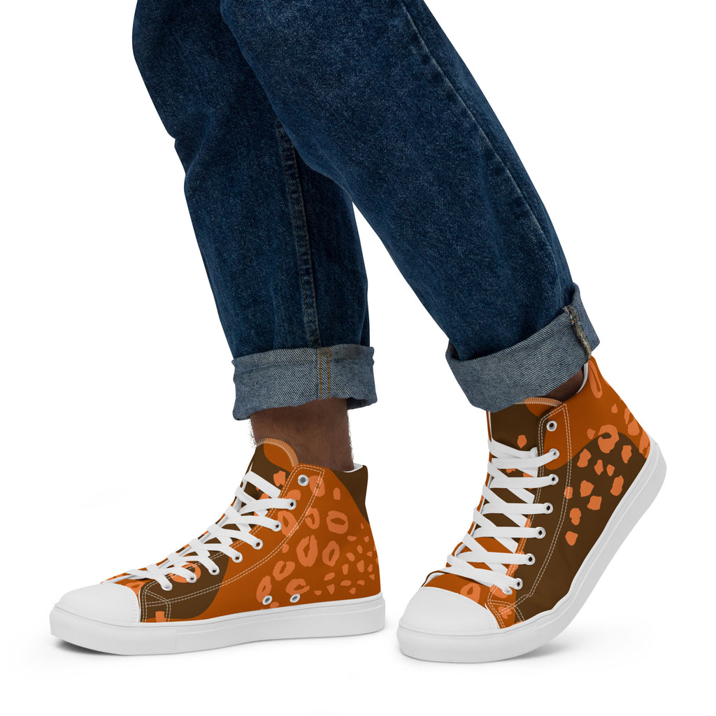 Orange Brown - Men’s high top canvas shoes Mens High Top Shoes Printed Offshore