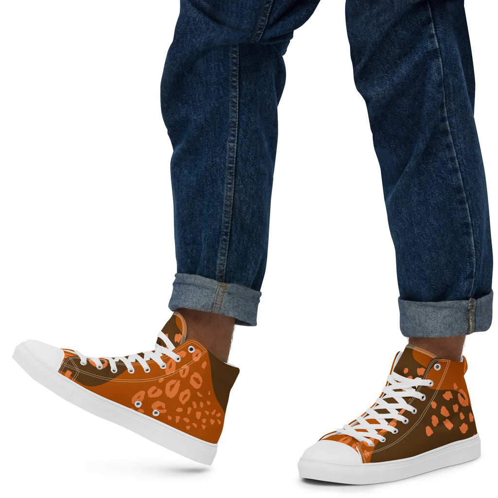 Orange Brown - Men’s high top canvas shoes White Mens High Top Shoes Printed Offshore