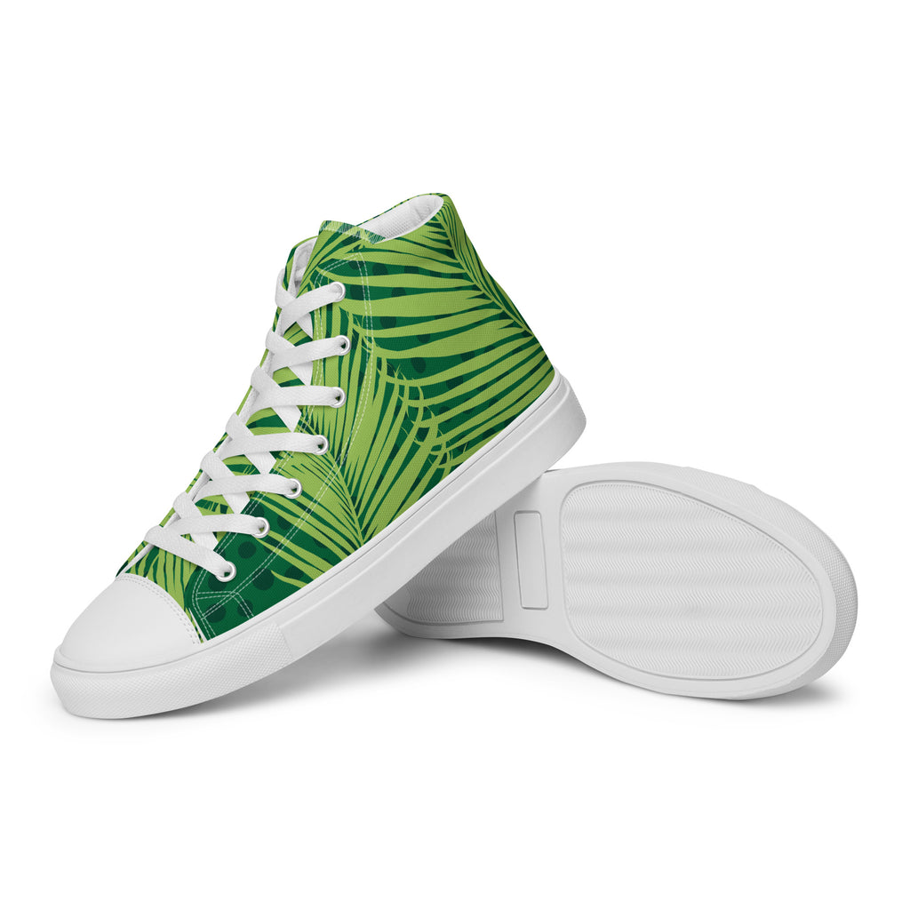 Green Palm Leaves - Men’s high top canvas shoes White Mens High Top Shoes Printed Offshore