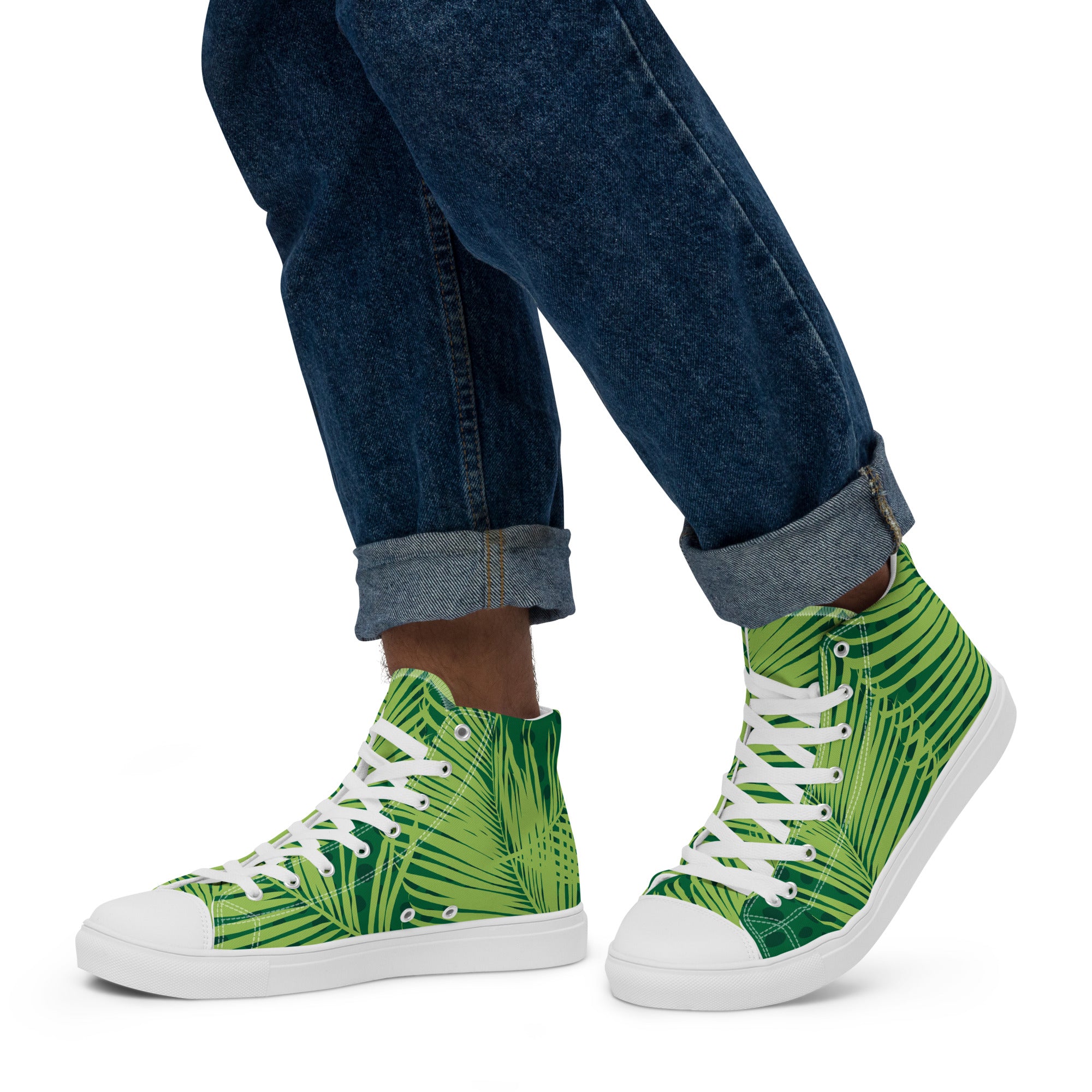 Green Palm Leaves - Men’s high top canvas shoes Mens High Top Shoes Printed Offshore