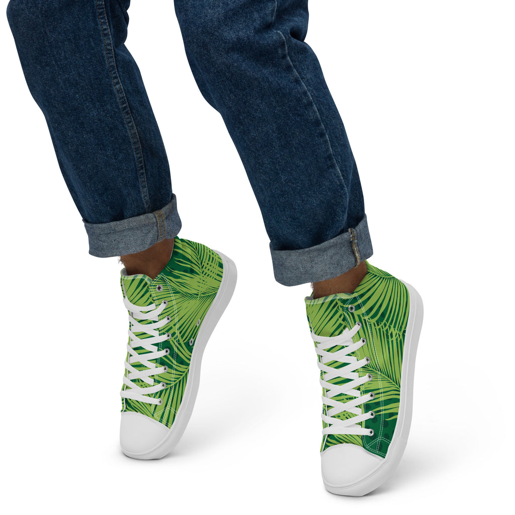 Green Palm Leaves - Men’s high top canvas shoes Mens High Top Shoes Printed Offshore