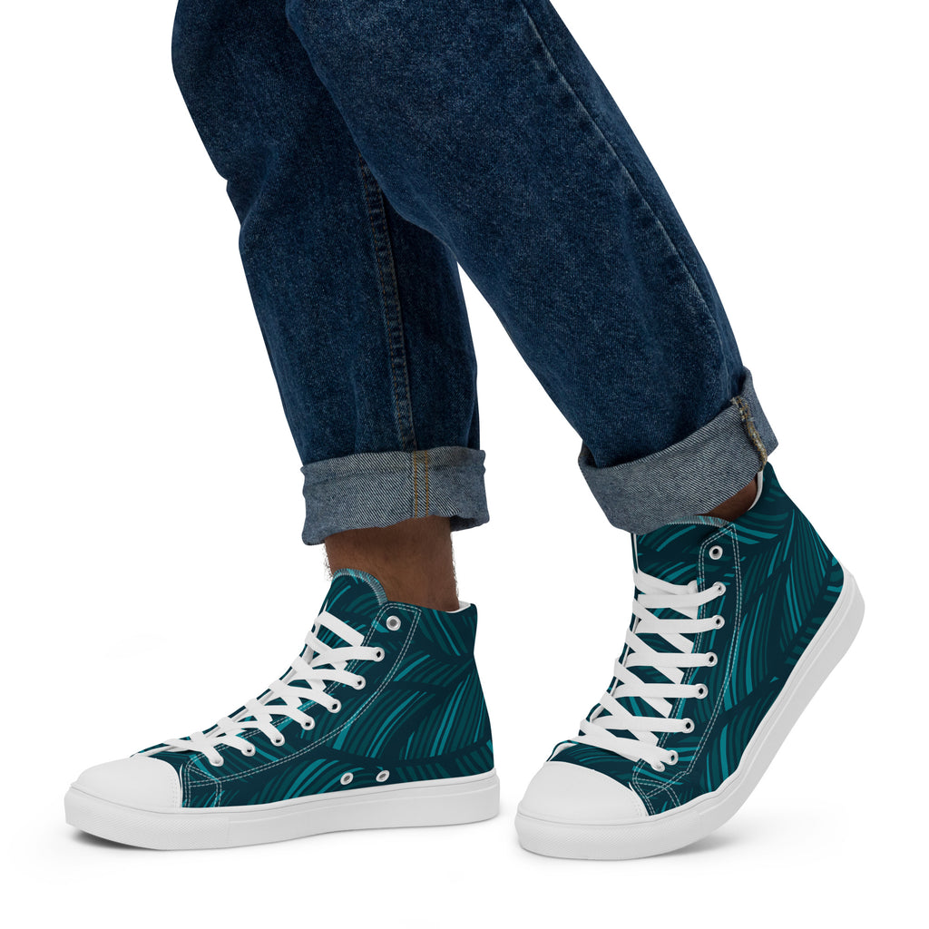 Teal Abstract - Men’s high top canvas shoes Mens High Top Shoes Printed Offshore