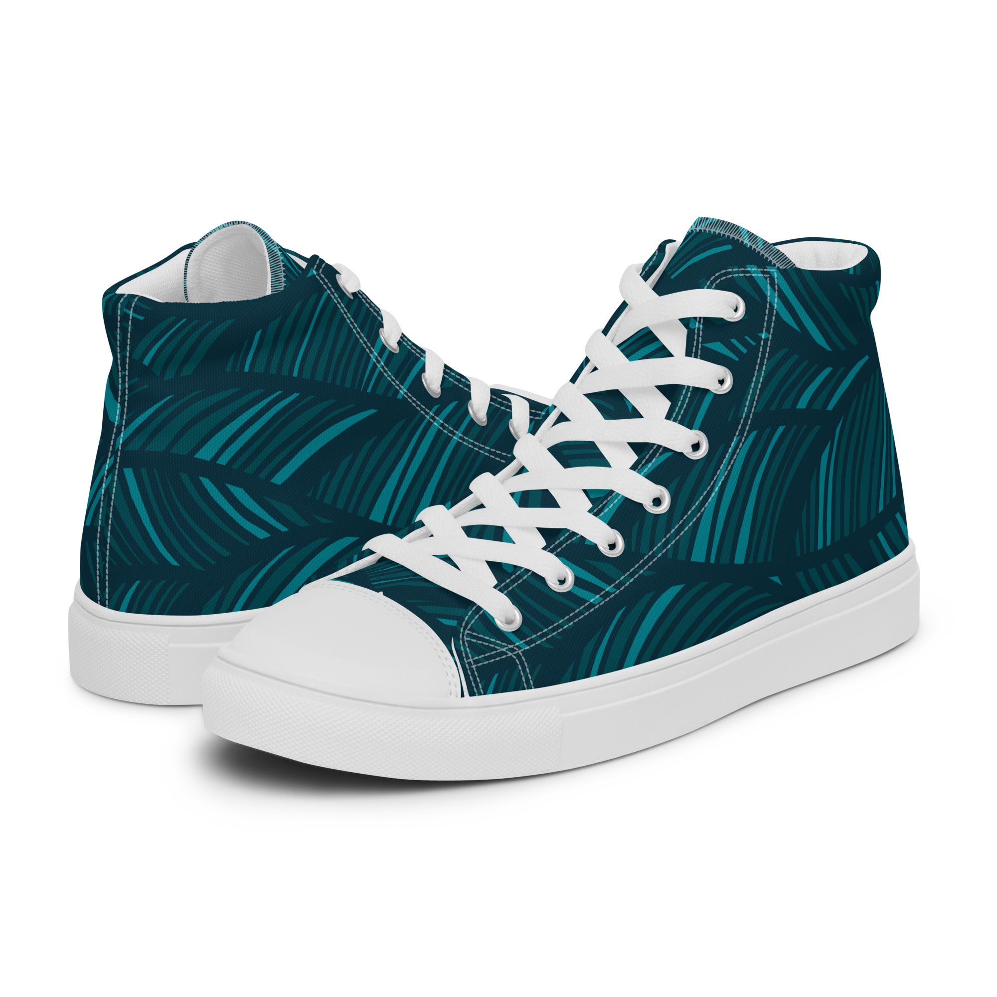 Teal Abstract - Men’s high top canvas shoes White Mens High Top Shoes Printed Offshore