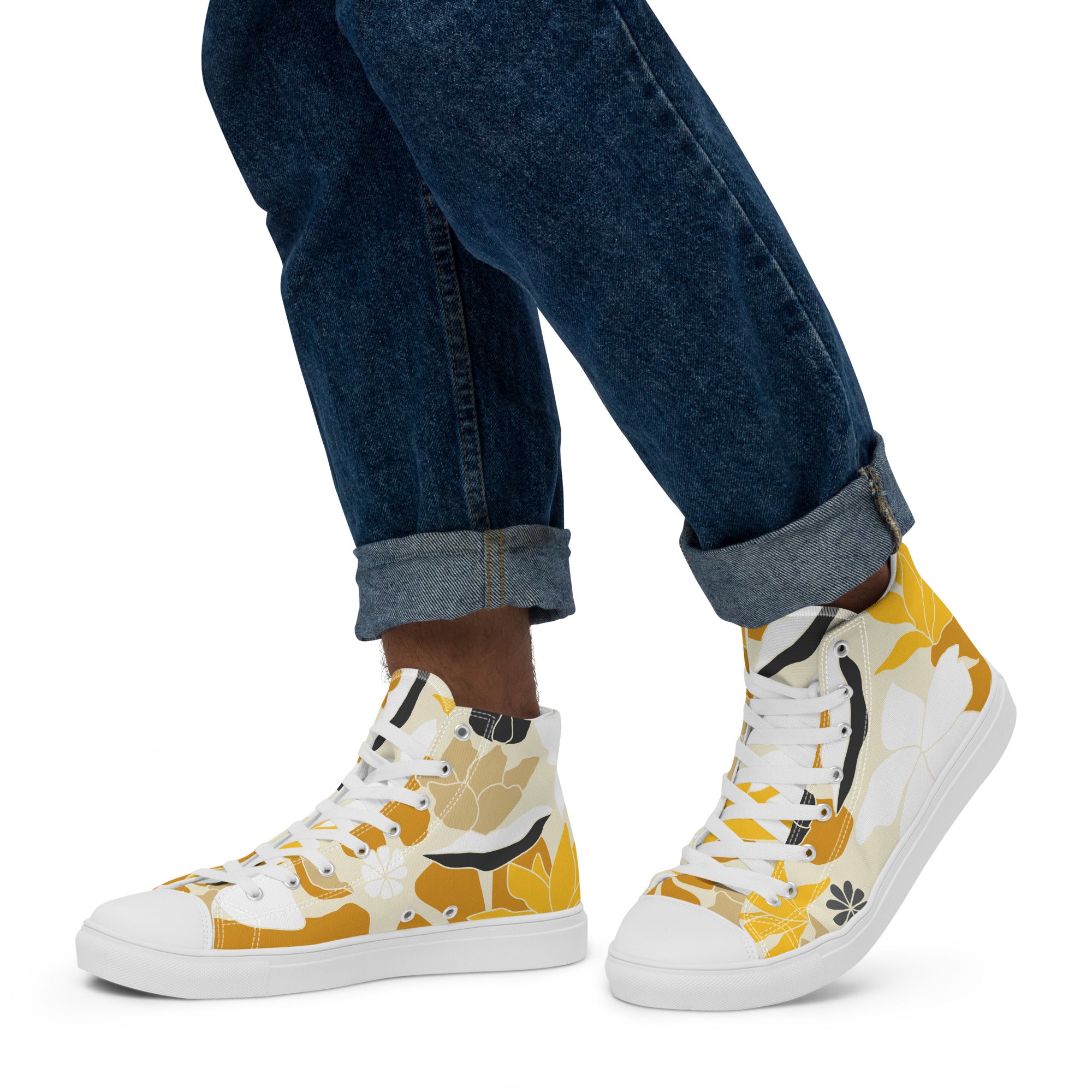 Retro Yellow Flower - Men’s high top canvas shoes Mens High Top Shoes Printed Offshore
