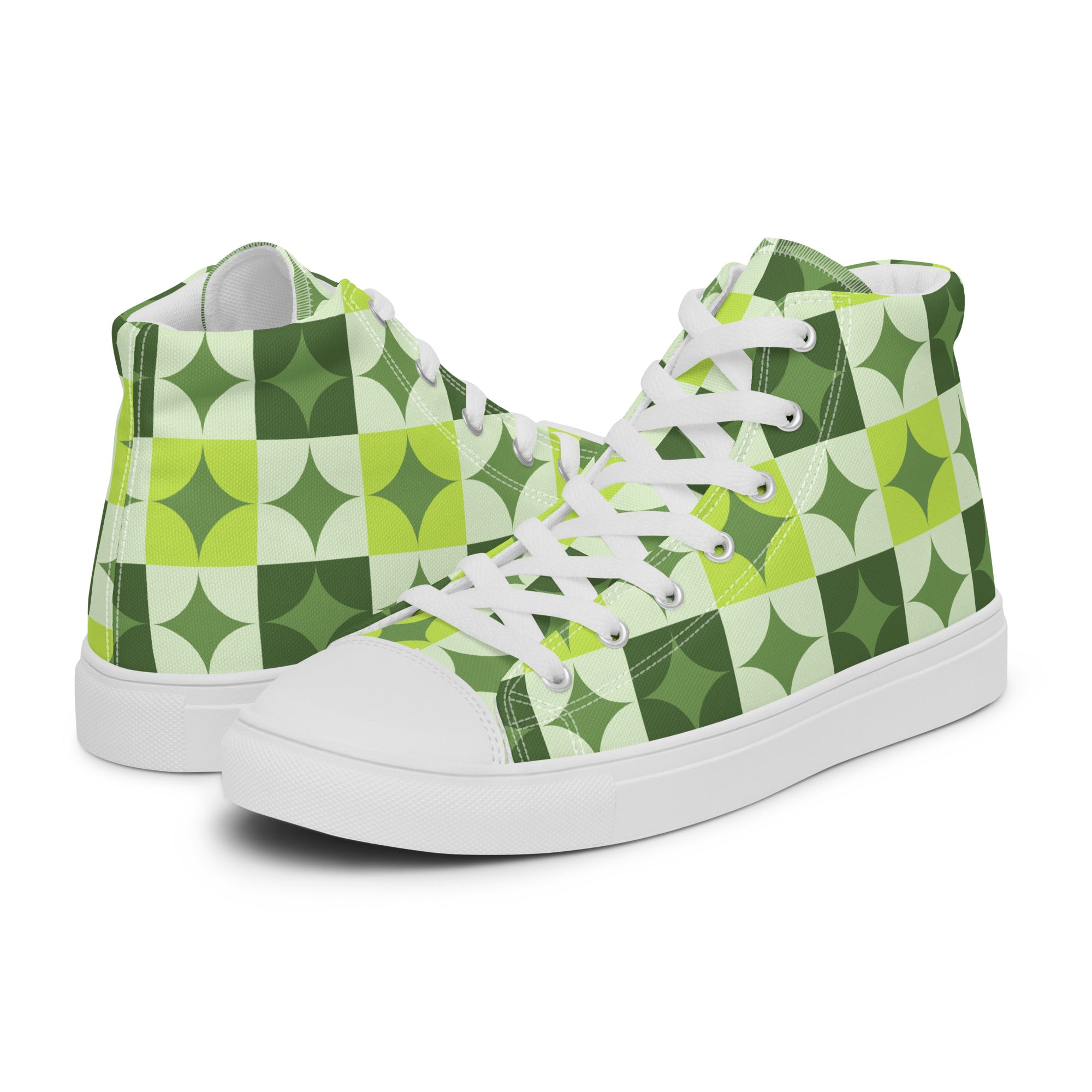 Green Circle Square - Men’s high top canvas shoes White Mens High Top Shoes Printed Offshore