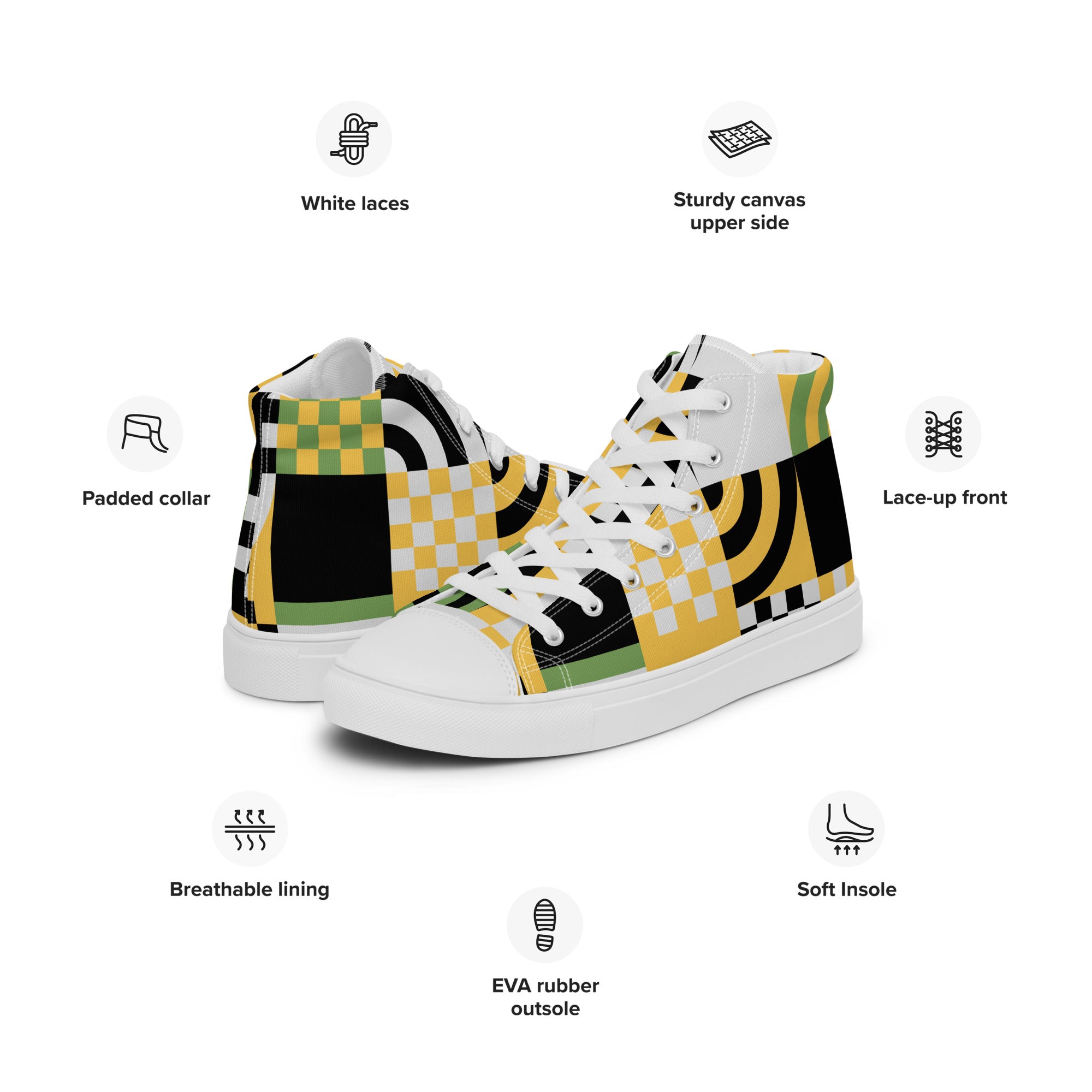 Grid Green And Yellow - Men’s high top canvas shoes Mens High Top Shoes Printed Offshore