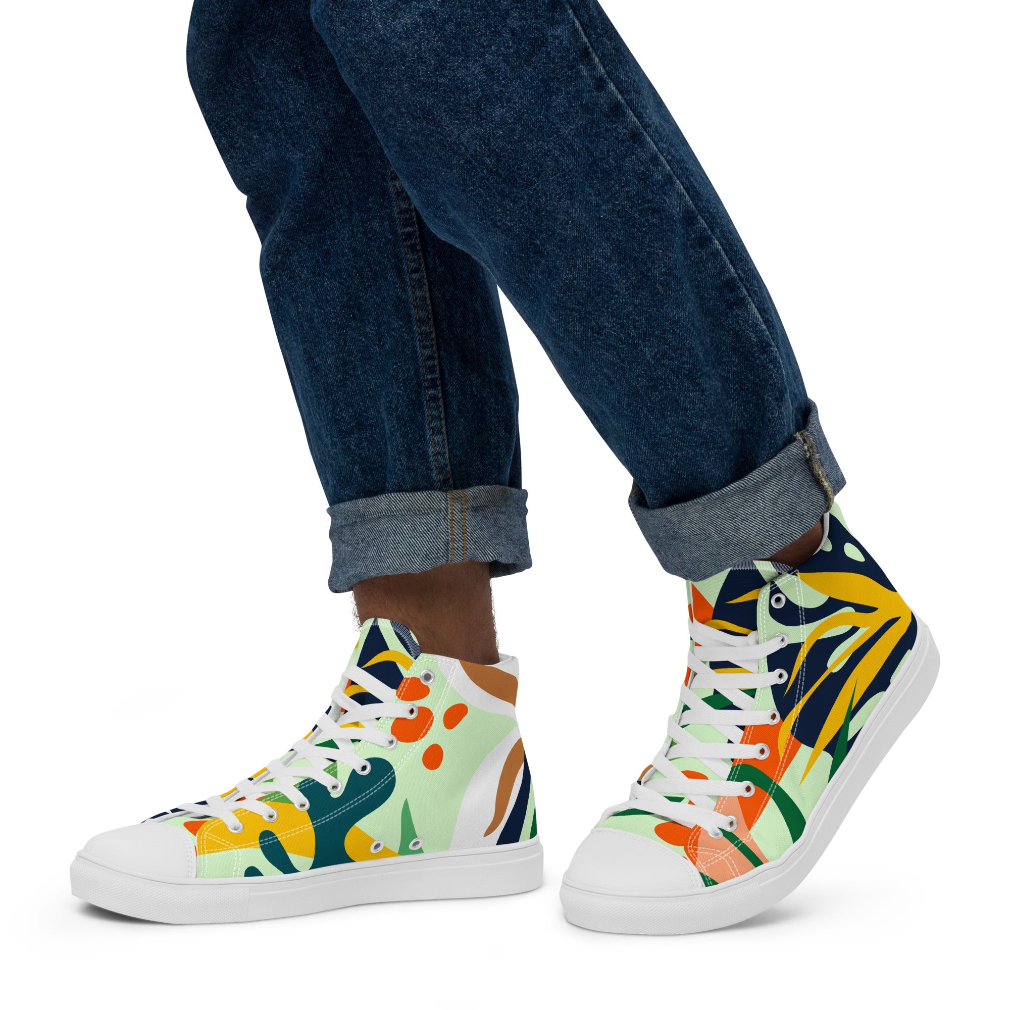 Tropical Leaves - Men’s high top canvas shoes White Mens High Top Shoes Printed Offshore