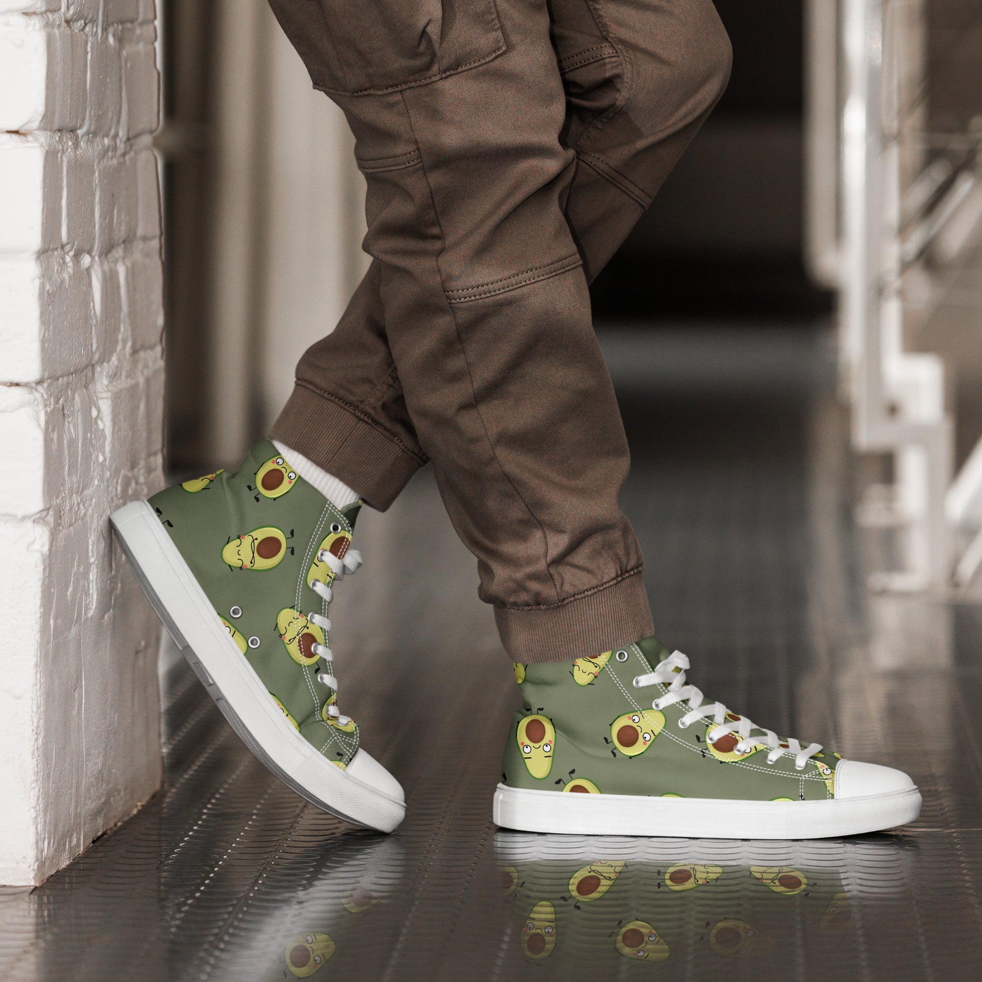 Avocado Characters - Men’s high top canvas shoes White Mens High Top Shoes food Printed Offshore