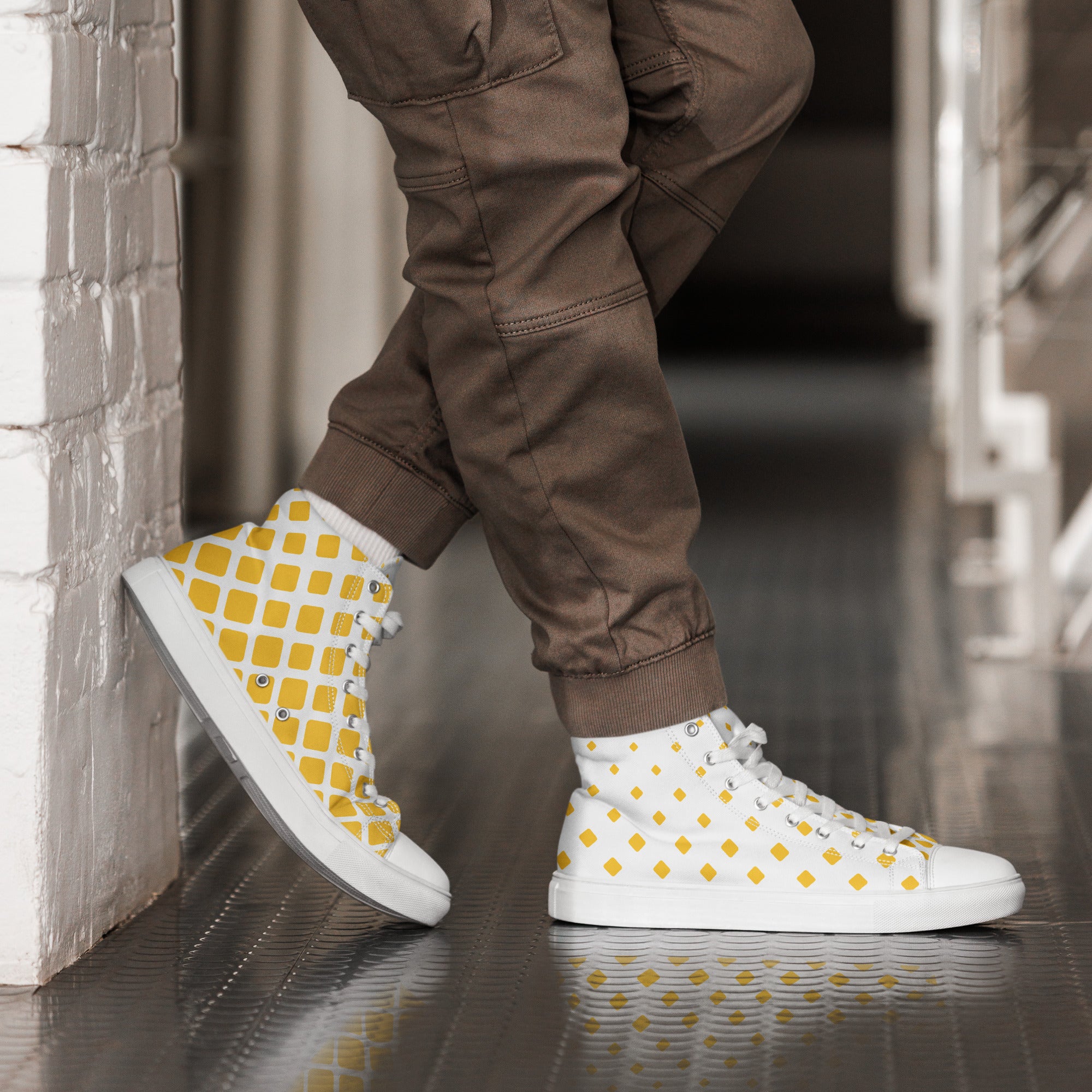 Yellow Diamonds - Men’s high top canvas shoes Mens High Top Shoes Printed Offshore
