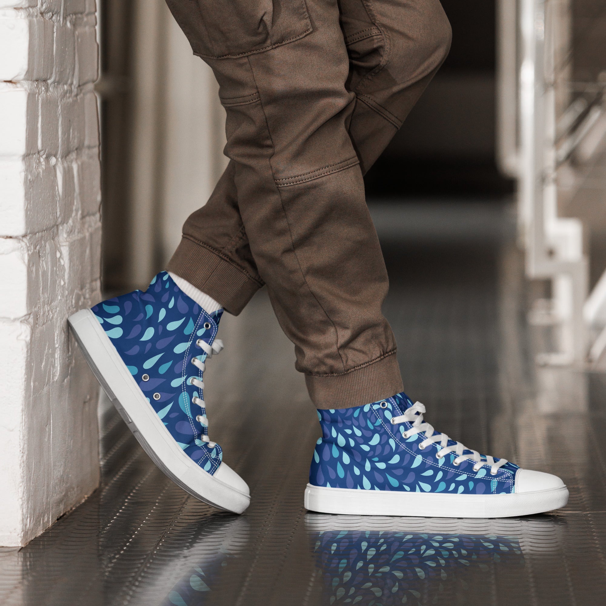 Blue Raindrop - Men’s high top canvas shoes Mens High Top Shoes Printed Offshore