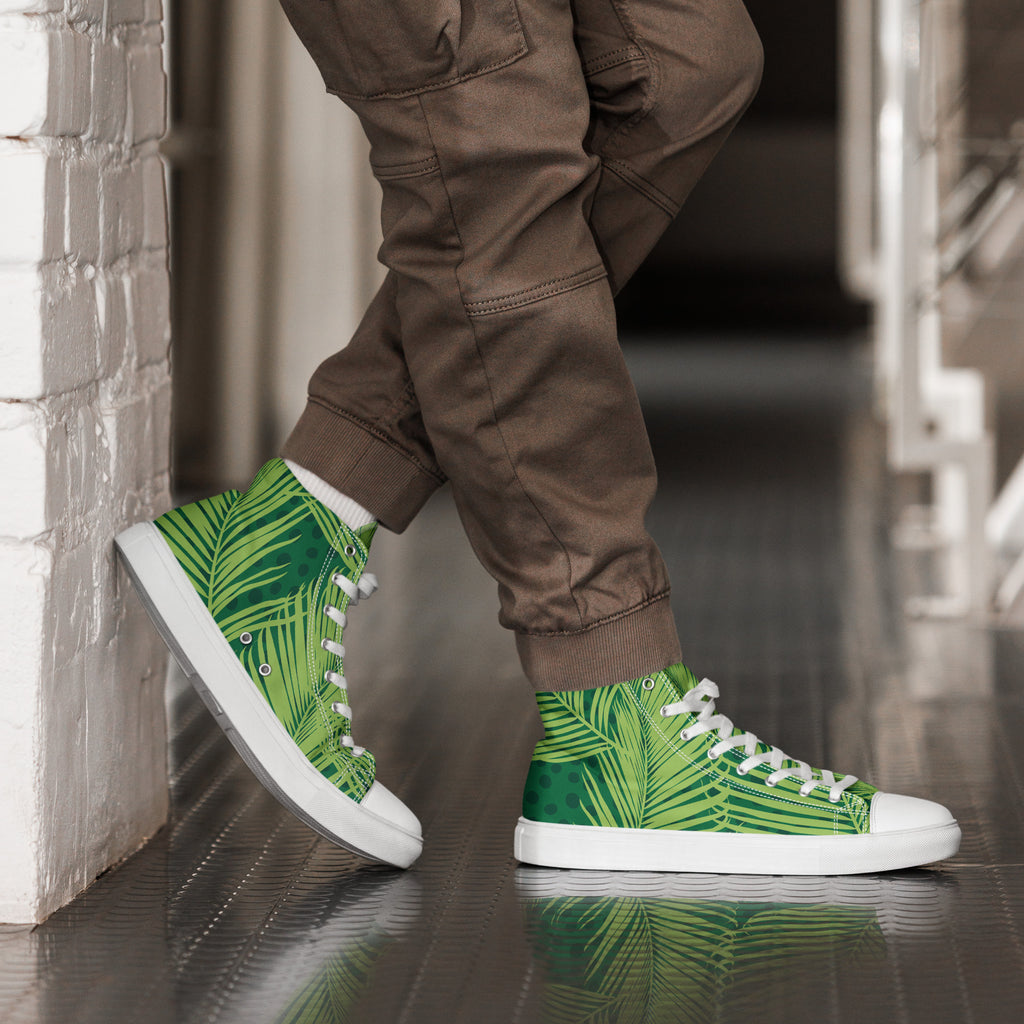 Green Palm Leaves - Men’s high top canvas shoes Mens High Top Shoes Printed Offshore