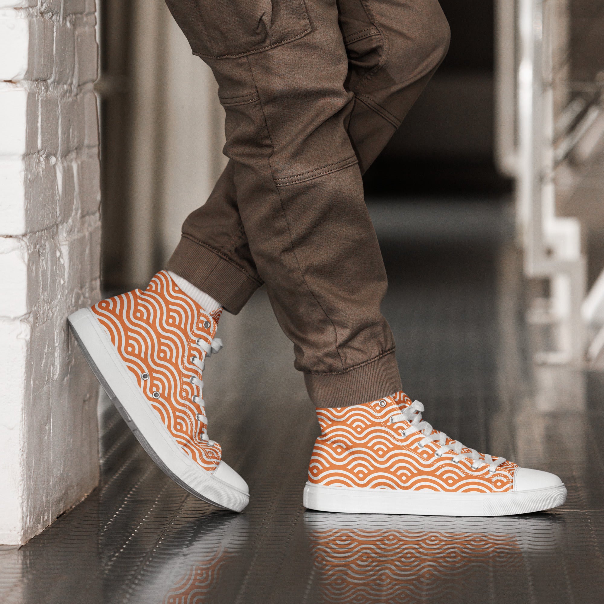 Orange Waves - Men’s high top canvas shoes Mens High Top Shoes Printed Offshore