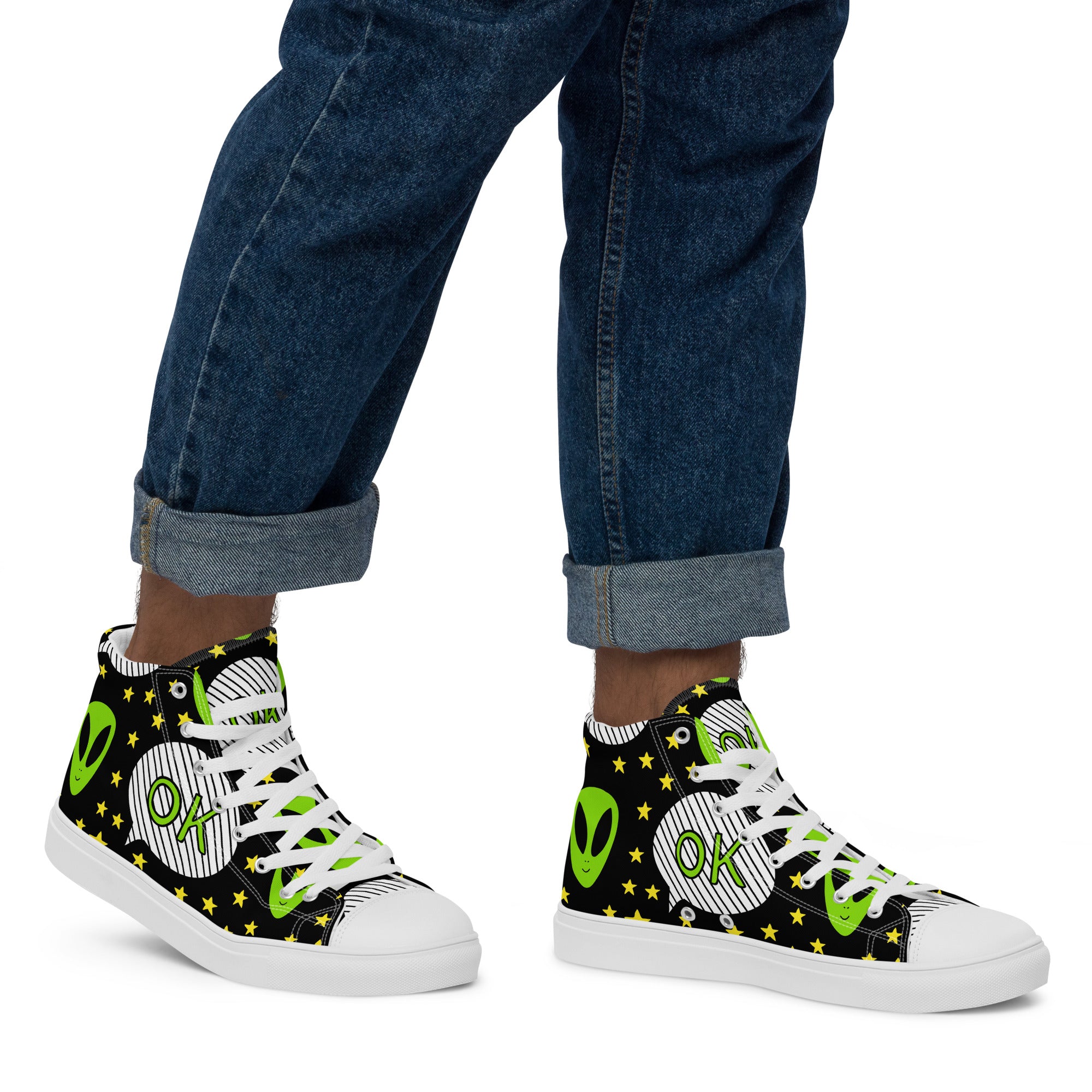 Alien OK - Men’s high top canvas shoes Mens High Top Shoes Printed Offshore Sci Fi