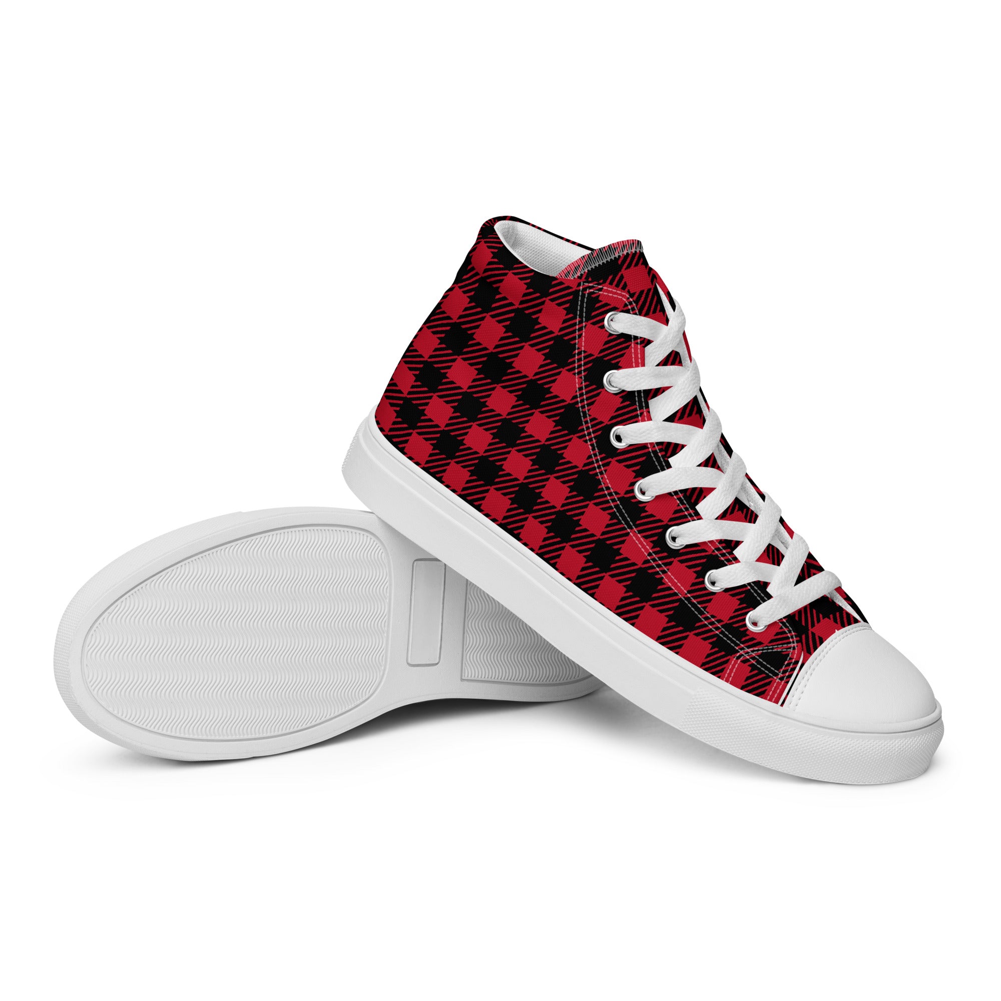Red And Black Check - Men’s high top canvas shoes Mens High Top Shoes Printed Offshore