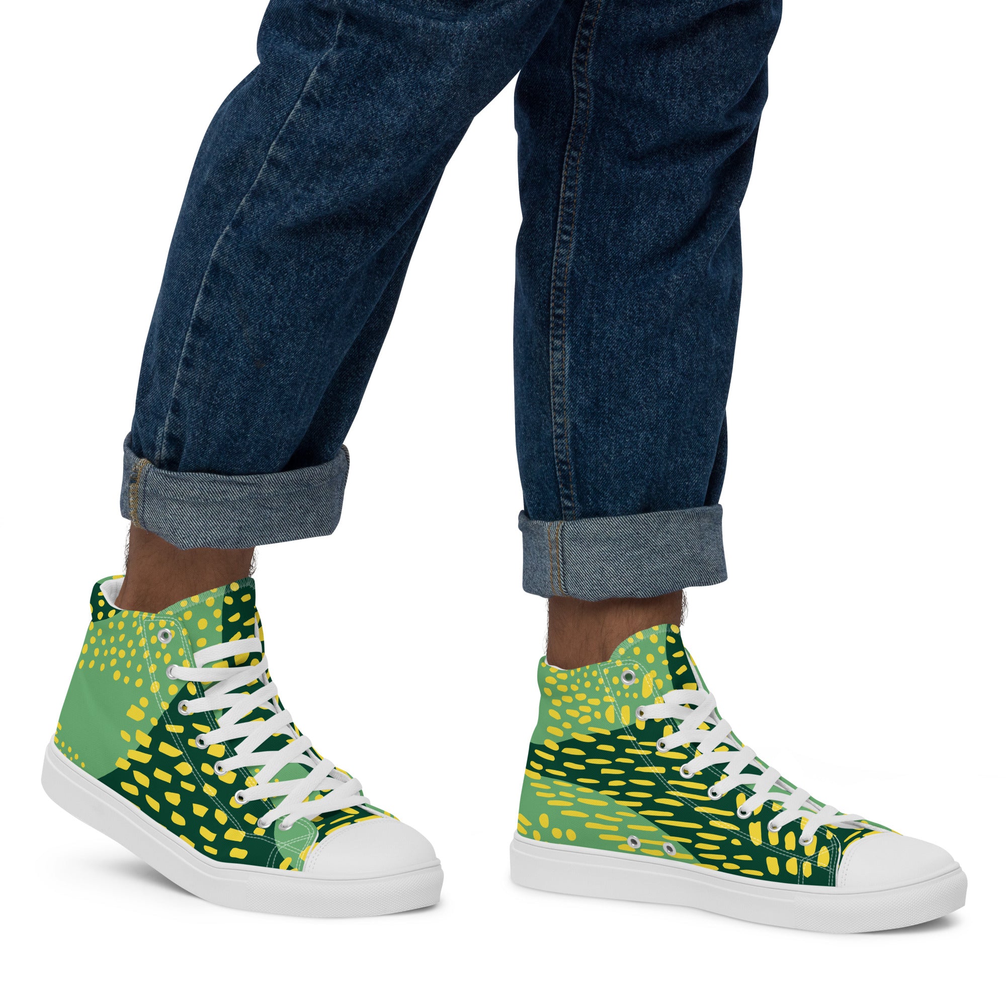 Green And Yellow - Men’s high top canvas shoes Mens High Top Shoes Printed Offshore