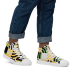 Grid Green And Yellow - Men’s high top canvas shoes Mens High Top Shoes Printed Offshore