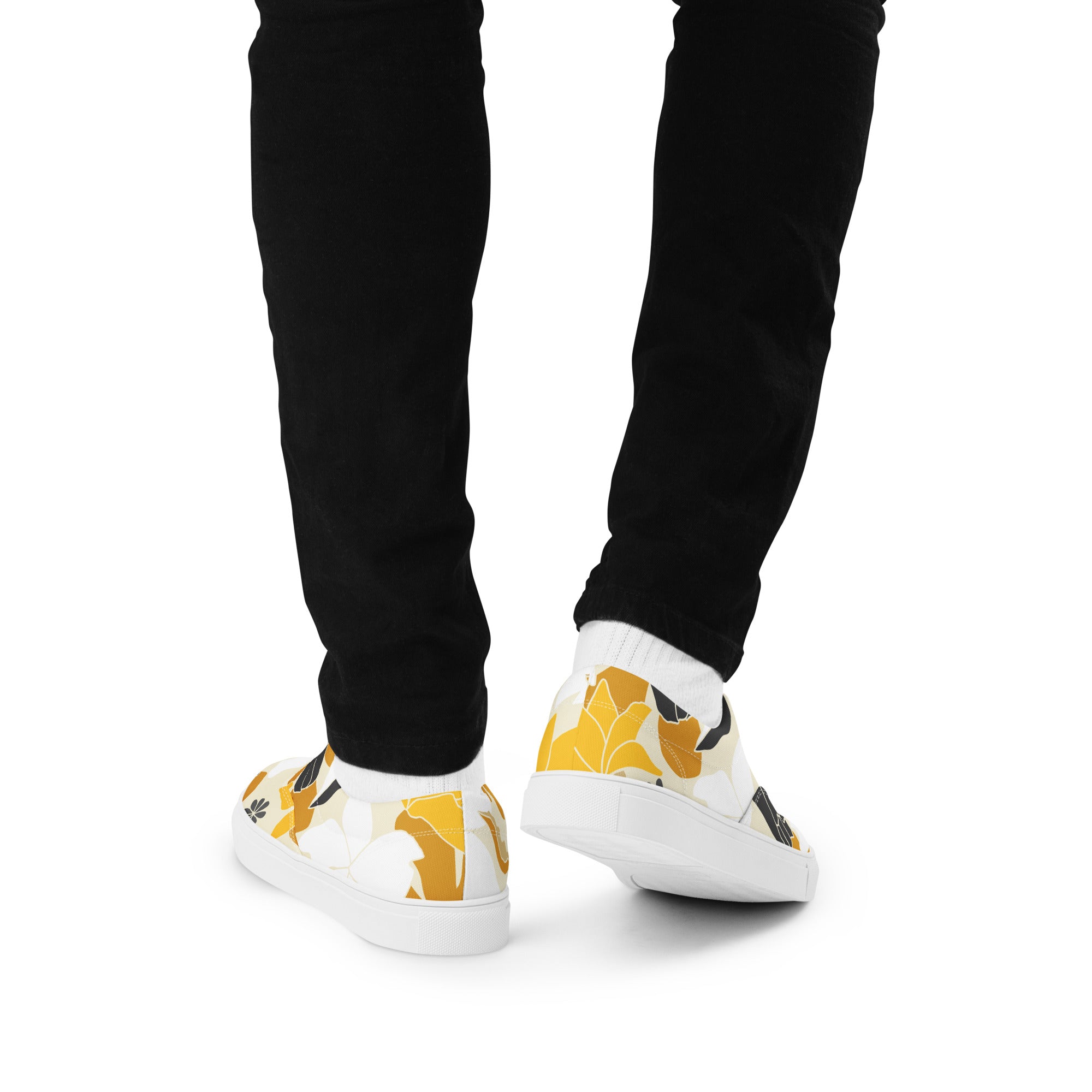 Yellow Leaves - Men’s lace-up canvas shoes Mens Lace Up Canvas Shoes Printed Offshore