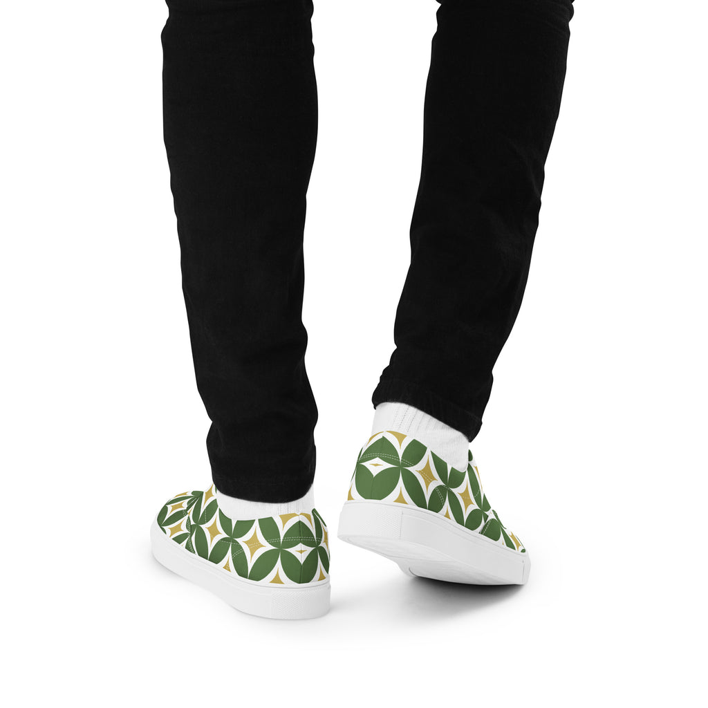 Green Retro Circles - Men’s lace-up canvas shoes Mens Lace Up Canvas Shoes Printed Offshore