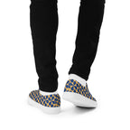 Mustard Blue Geometric - Men’s lace-up canvas shoes Mens Lace Up Canvas Shoes Printed Offshore