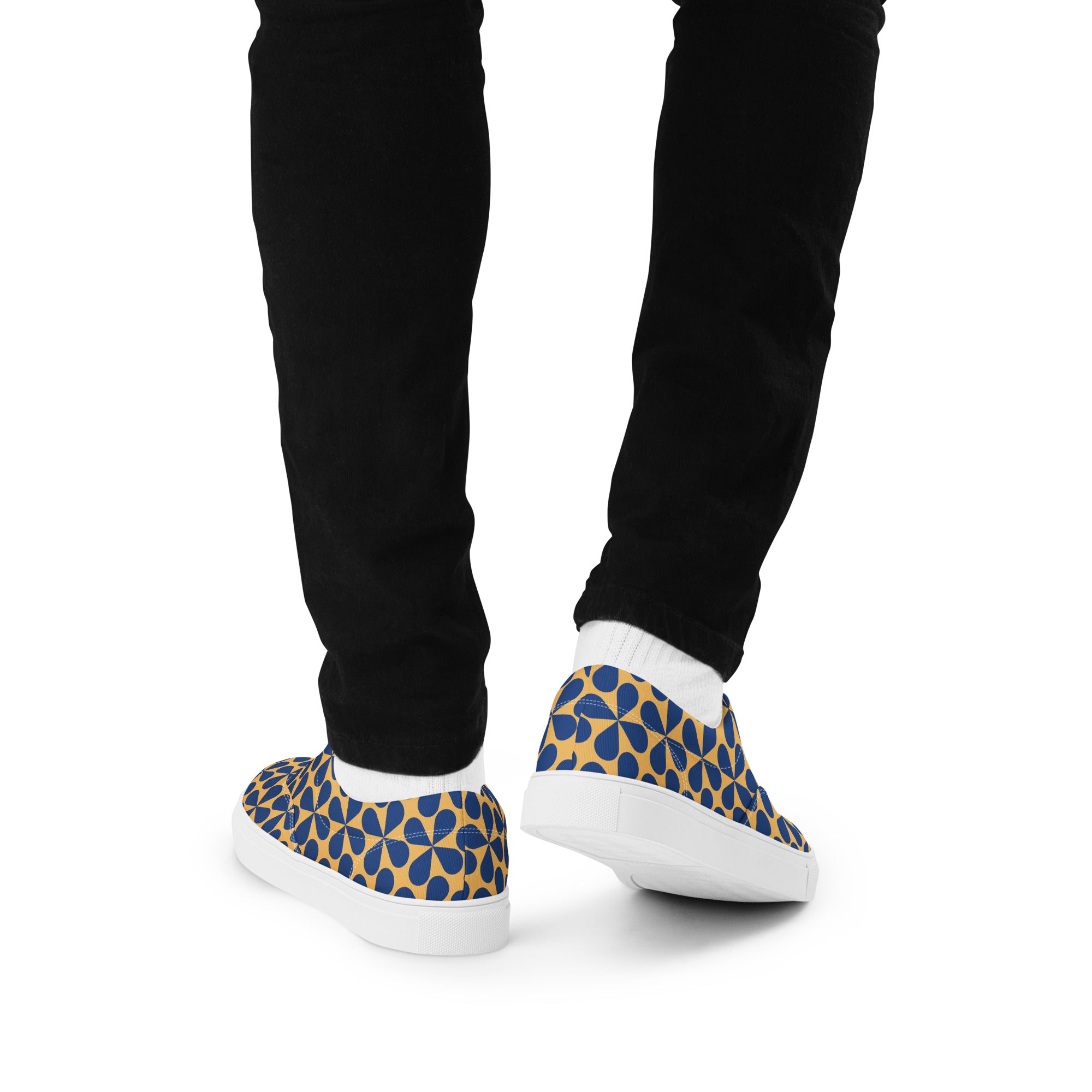 Mustard Blue Geometric - Men’s lace-up canvas shoes Mens Lace Up Canvas Shoes Printed Offshore
