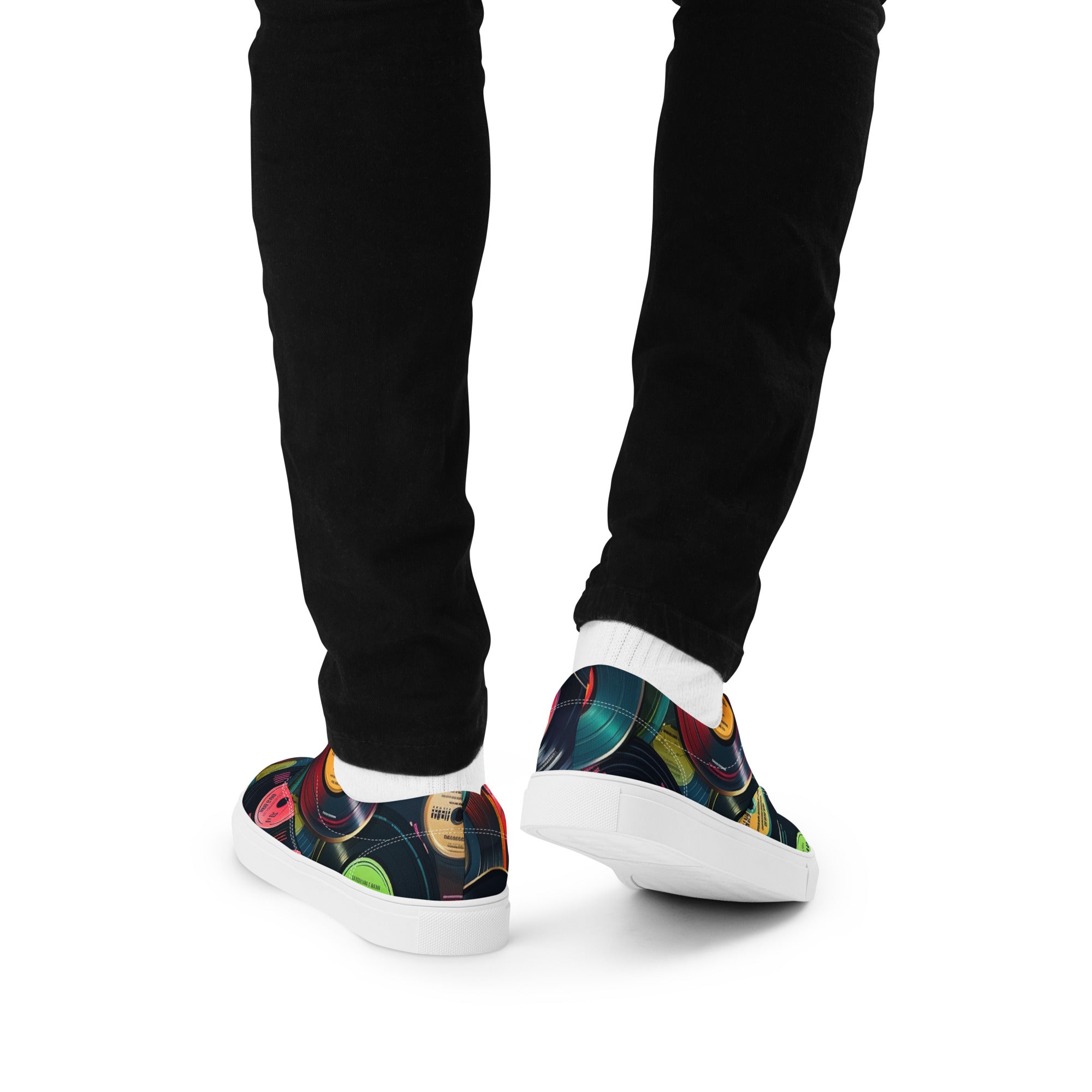Retro Vinyl Records - Men’s lace-up canvas shoes Mens Lace Up Canvas Shoes Printed Offshore