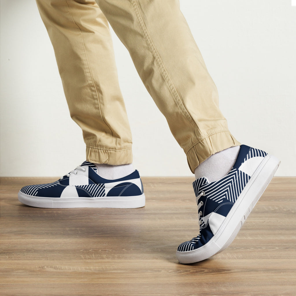 Blue Geometric - Men’s lace-up canvas shoes Mens Lace Up Canvas Shoes Printed Offshore