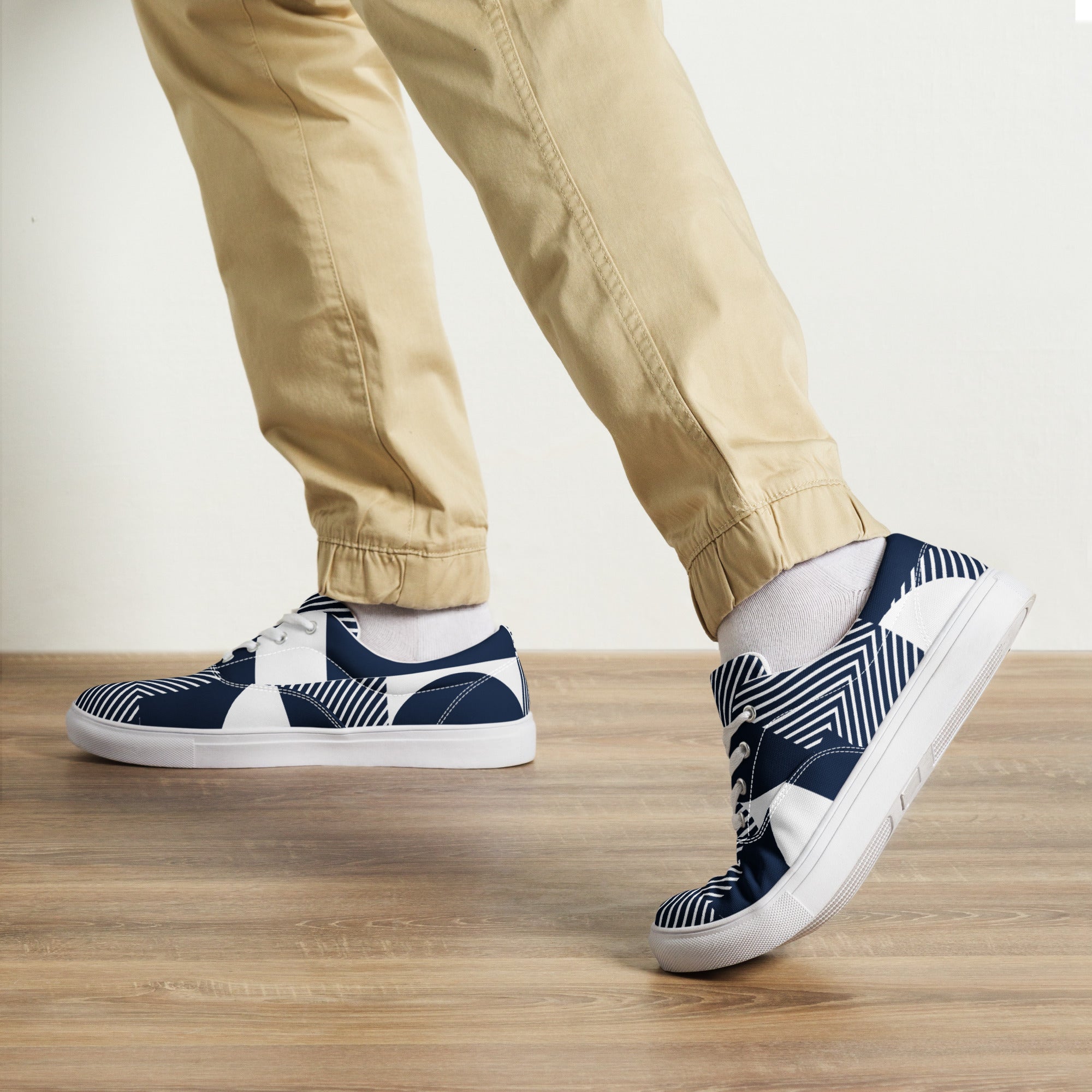Blue Geometric - Men’s lace-up canvas shoes Mens Lace Up Canvas Shoes Printed Offshore