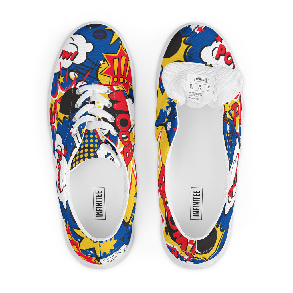 Comic Book Blue - Men’s lace-up canvas shoes Mens Lace Up Canvas Shoes Printed Offshore
