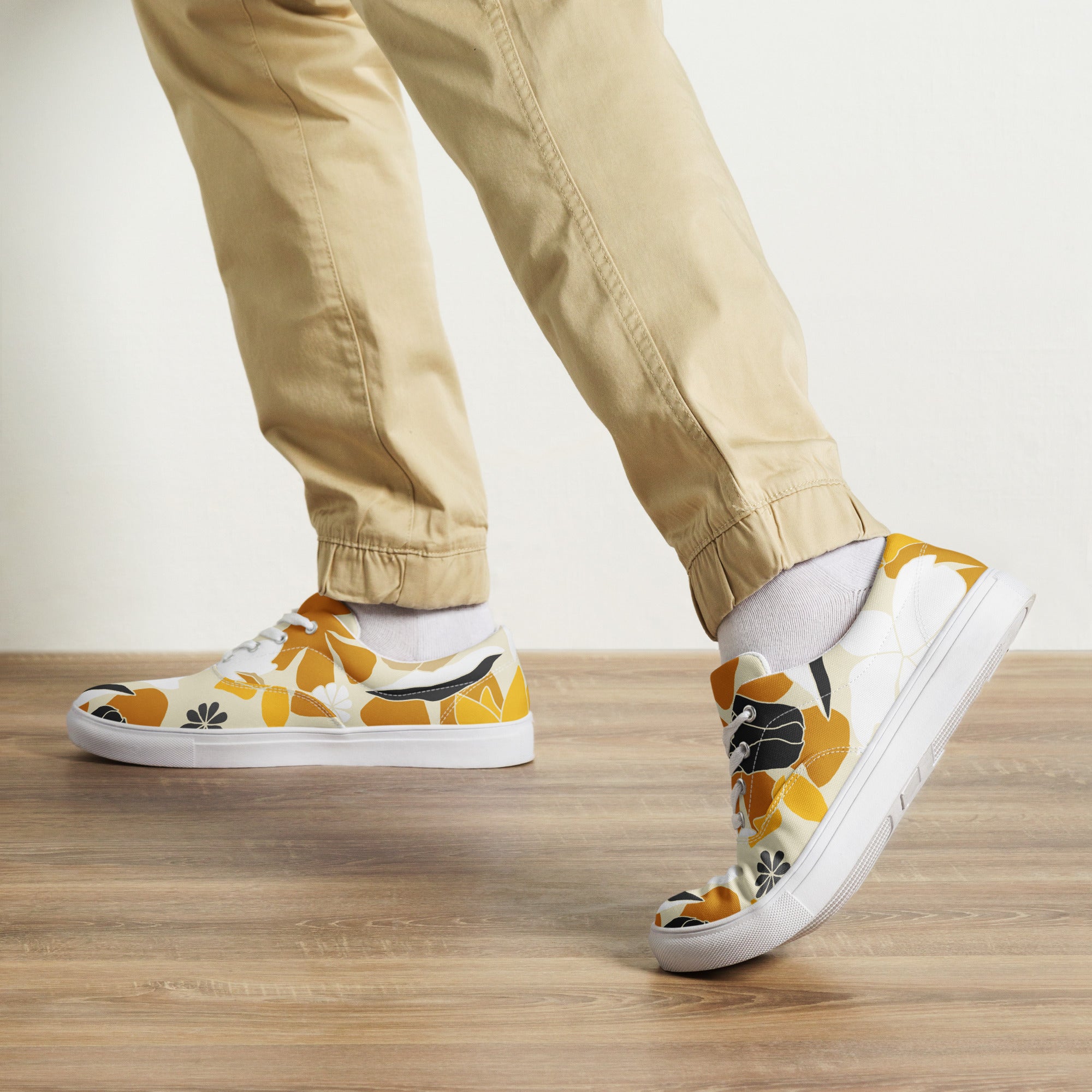 Yellow Leaves - Men’s lace-up canvas shoes Mens Lace Up Canvas Shoes Printed Offshore