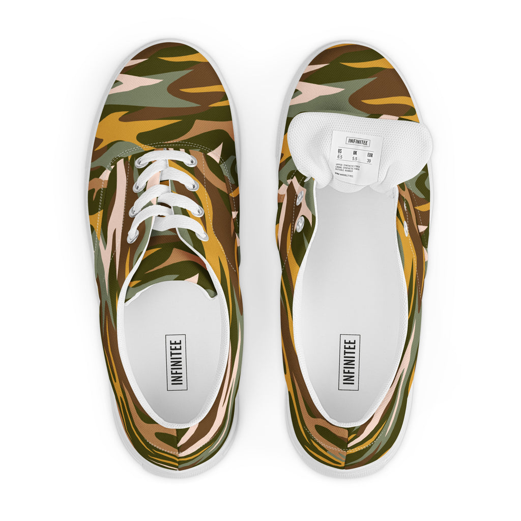 Green And Yellow Comouflage - Men’s lace-up canvas shoes Mens Lace Up Canvas Shoes Printed Offshore