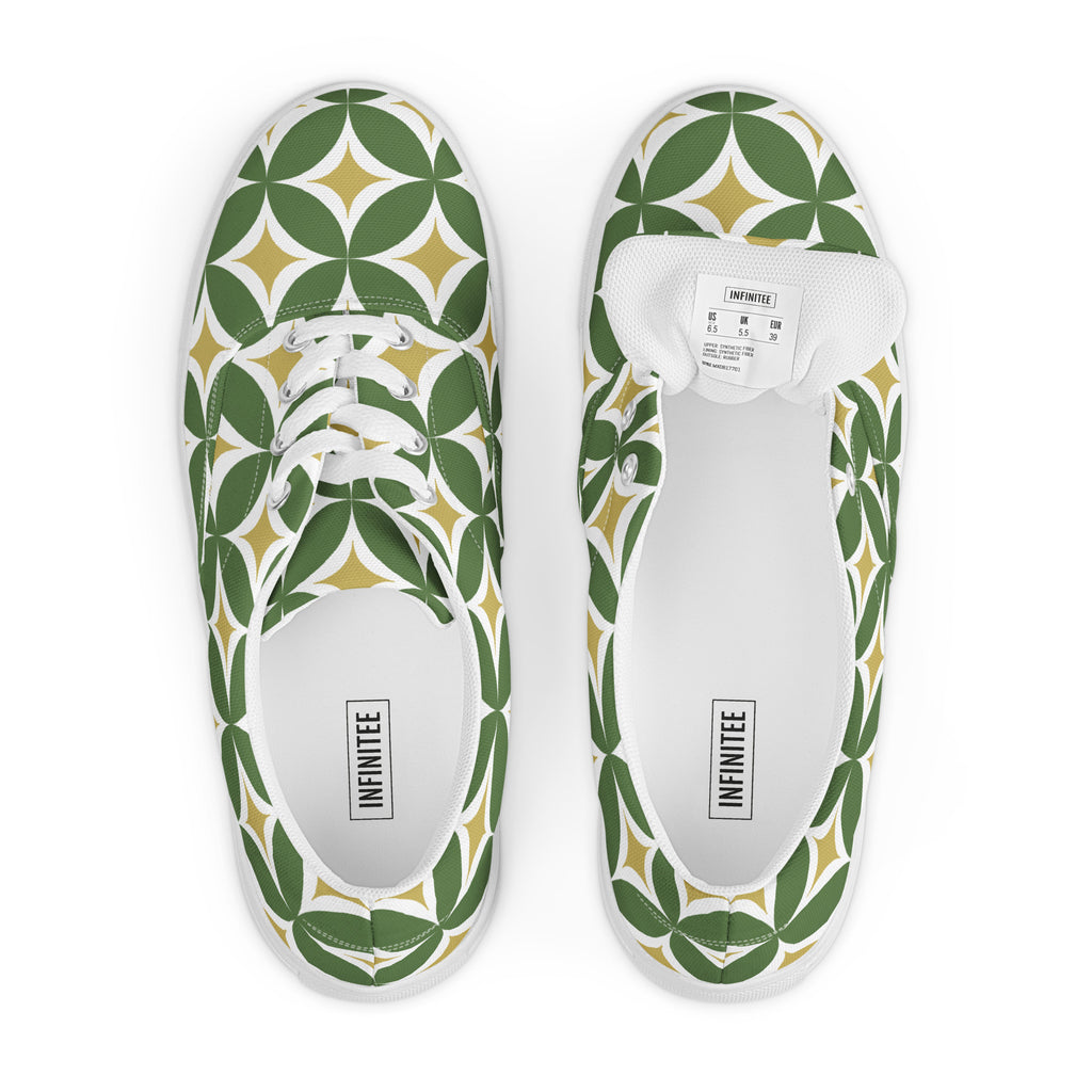 Green Retro Circles - Men’s lace-up canvas shoes Mens Lace Up Canvas Shoes Printed Offshore